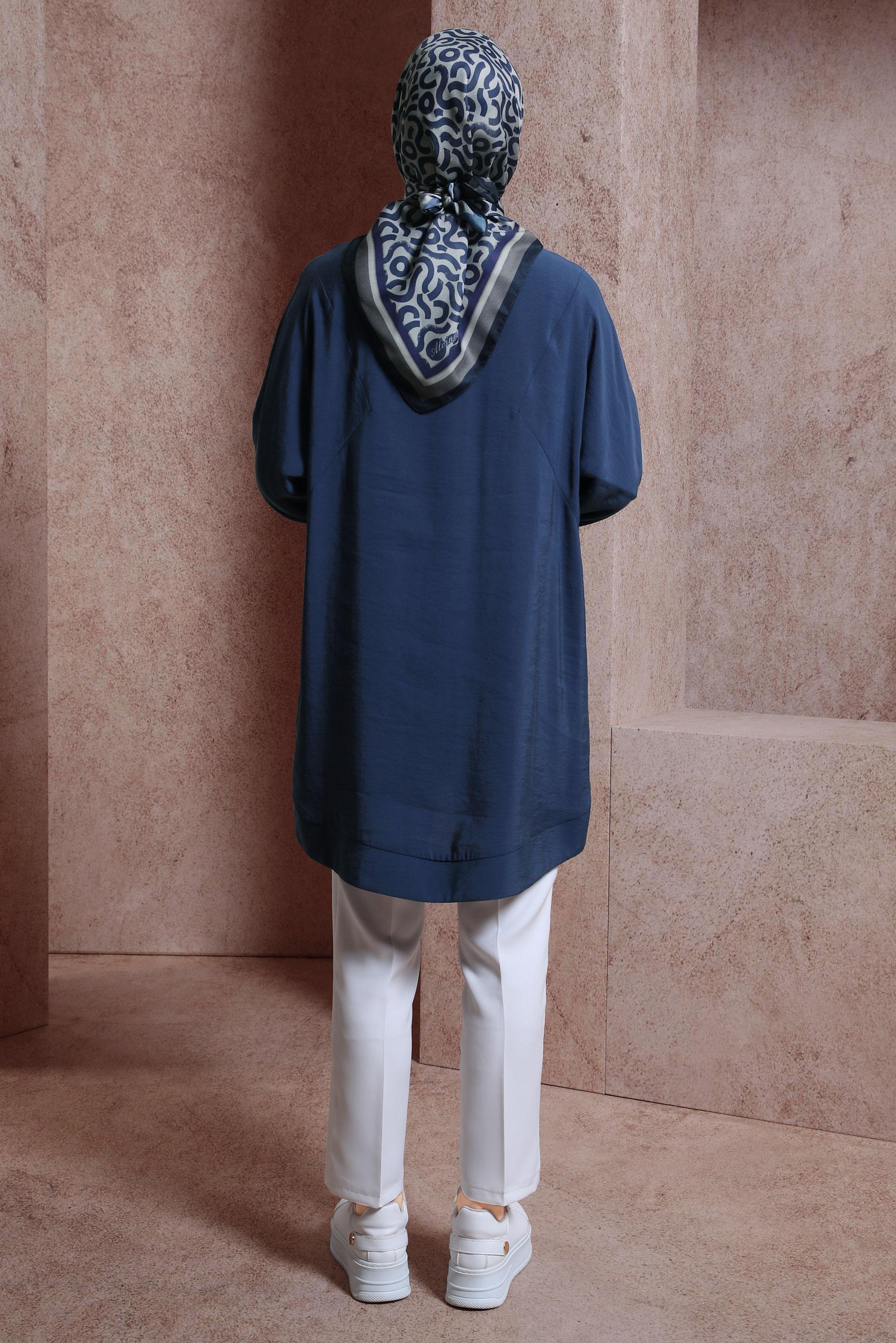 Tesettür giyim LACİVERT GÖMLEK YAKA TUNİK 44433