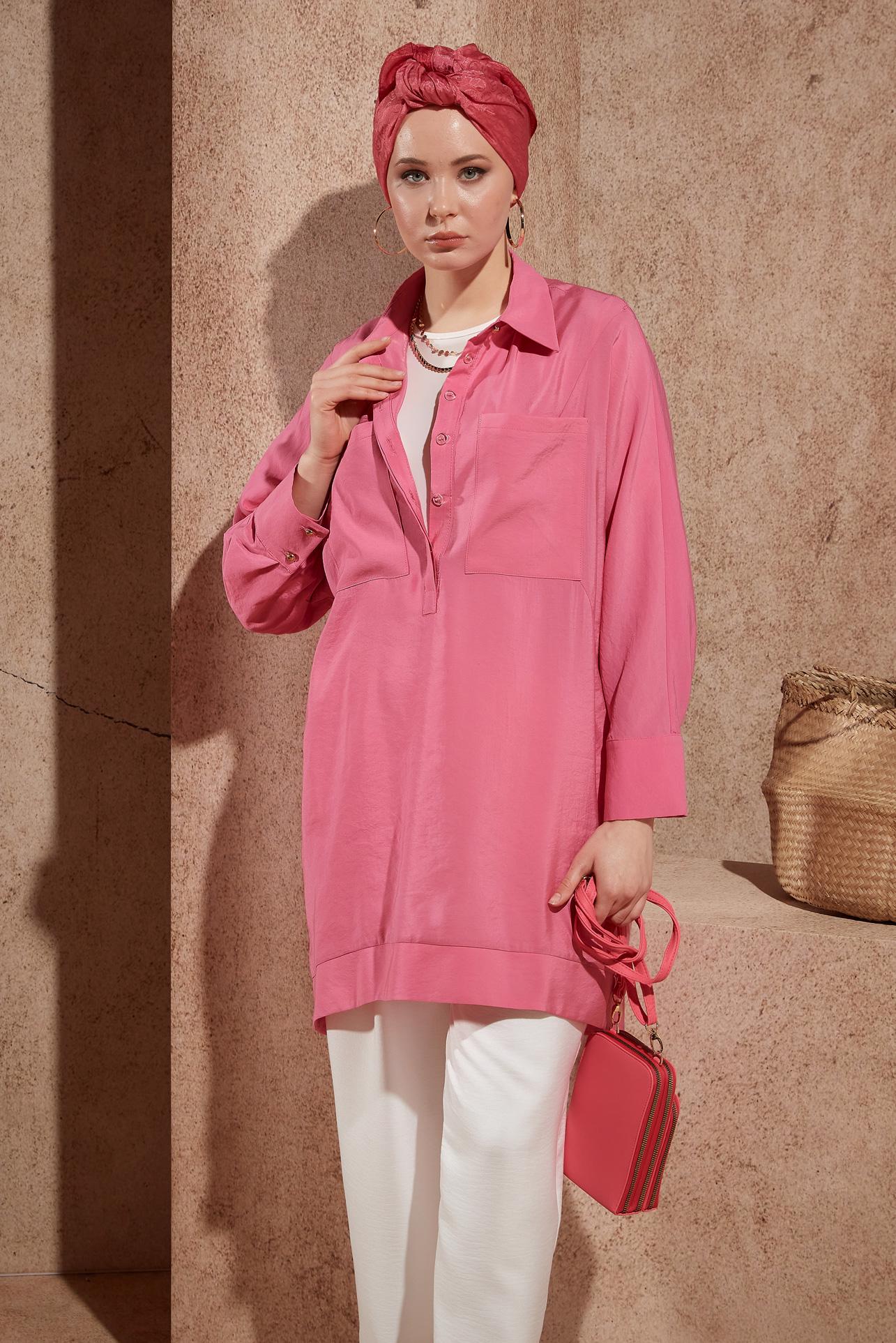 Hijab clothing PINK SHIRT COLLAR TUNIC 44433