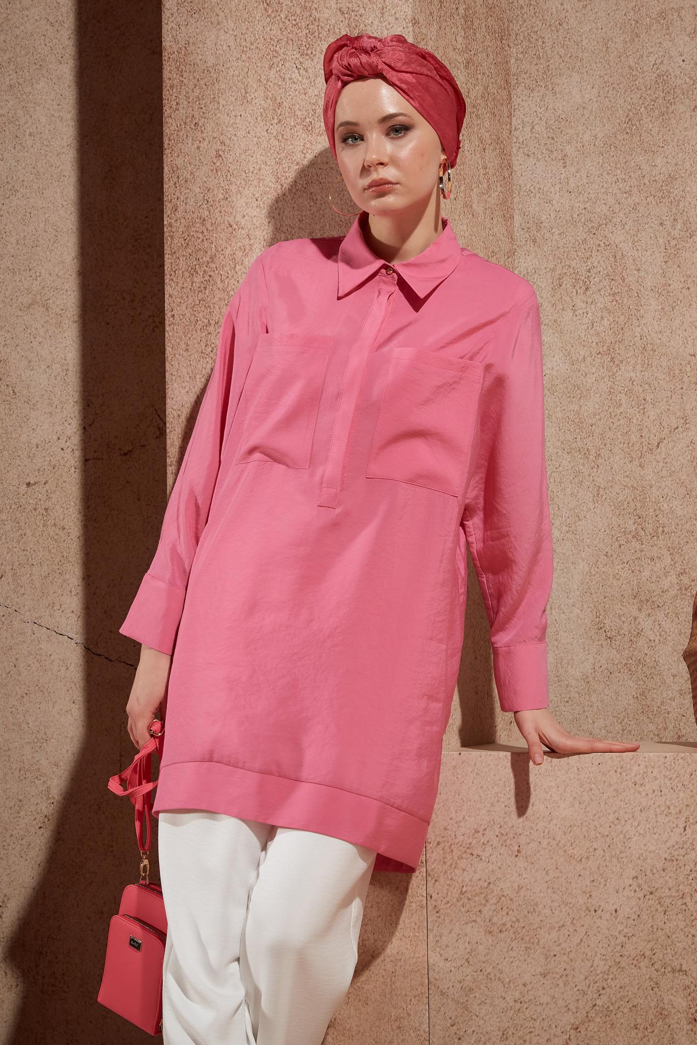 Hijab clothing PINK SHIRT COLLAR TUNIC 44433