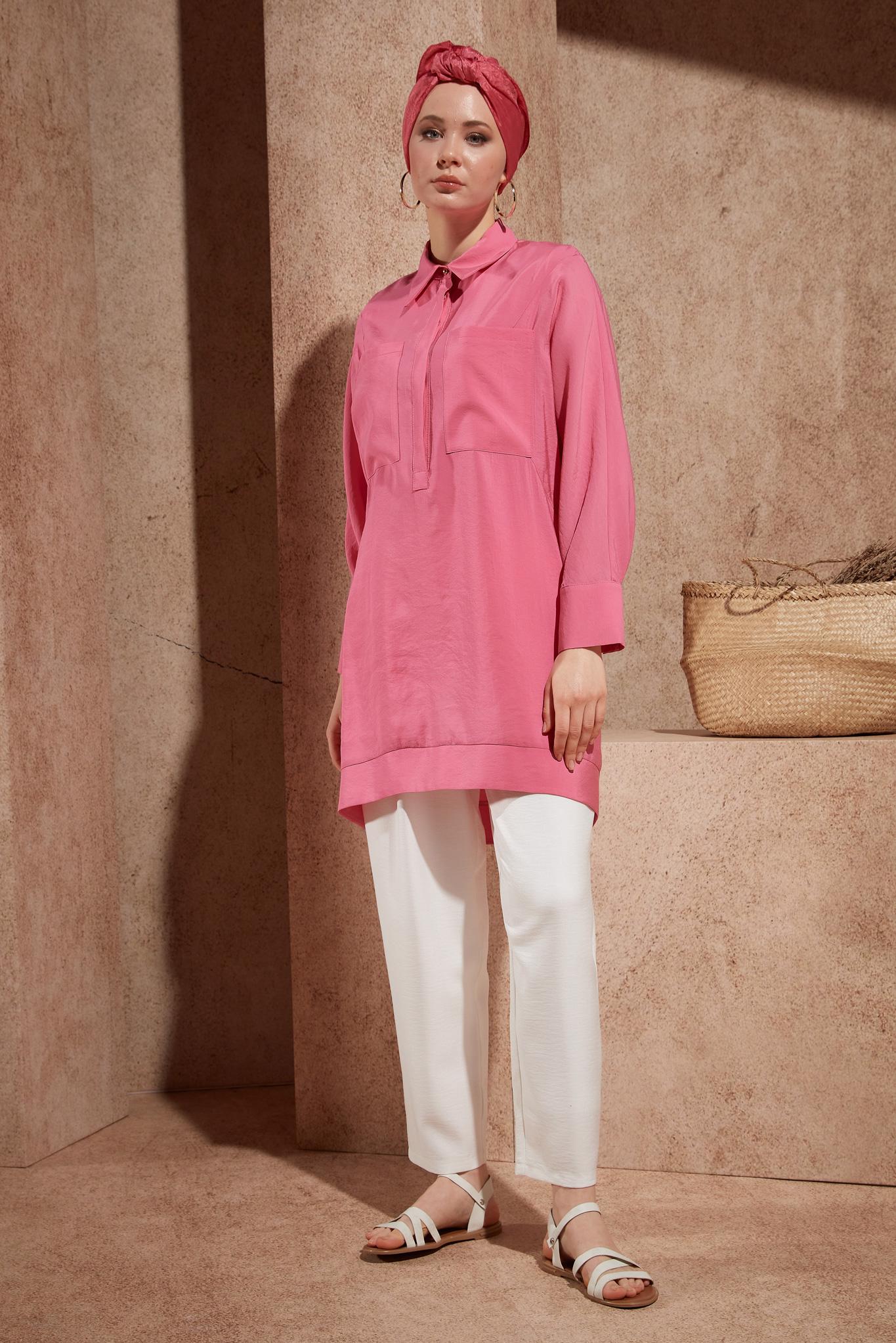 Hijab clothing PINK SHIRT COLLAR TUNIC 44433