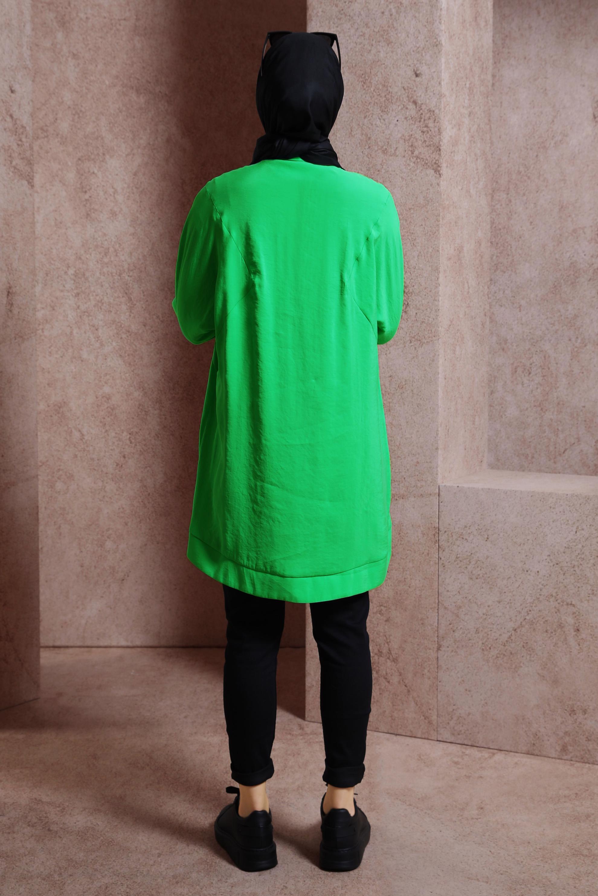 Tesettür giyim YEŞİL GÖMLEK YAKA TUNİK 44433