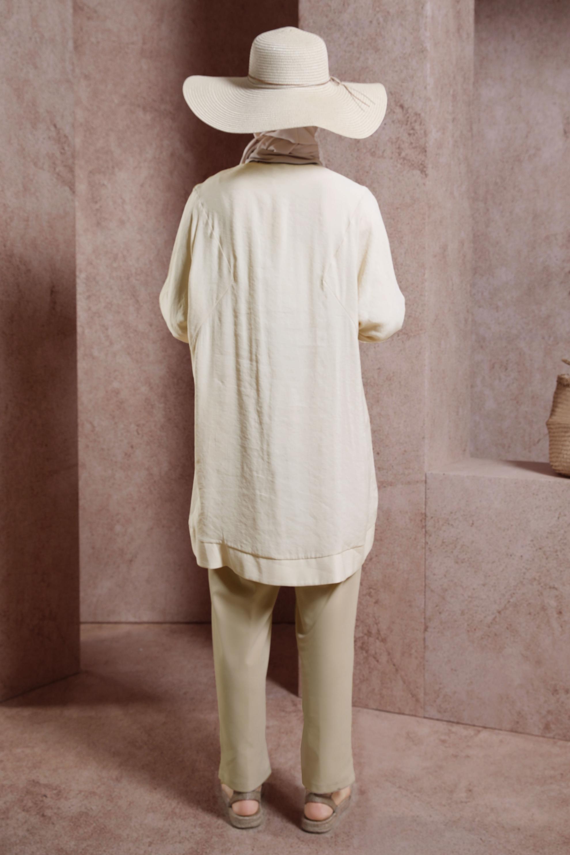 Tesettür giyim BEJ GÖMLEK YAKA TUNİK 44433