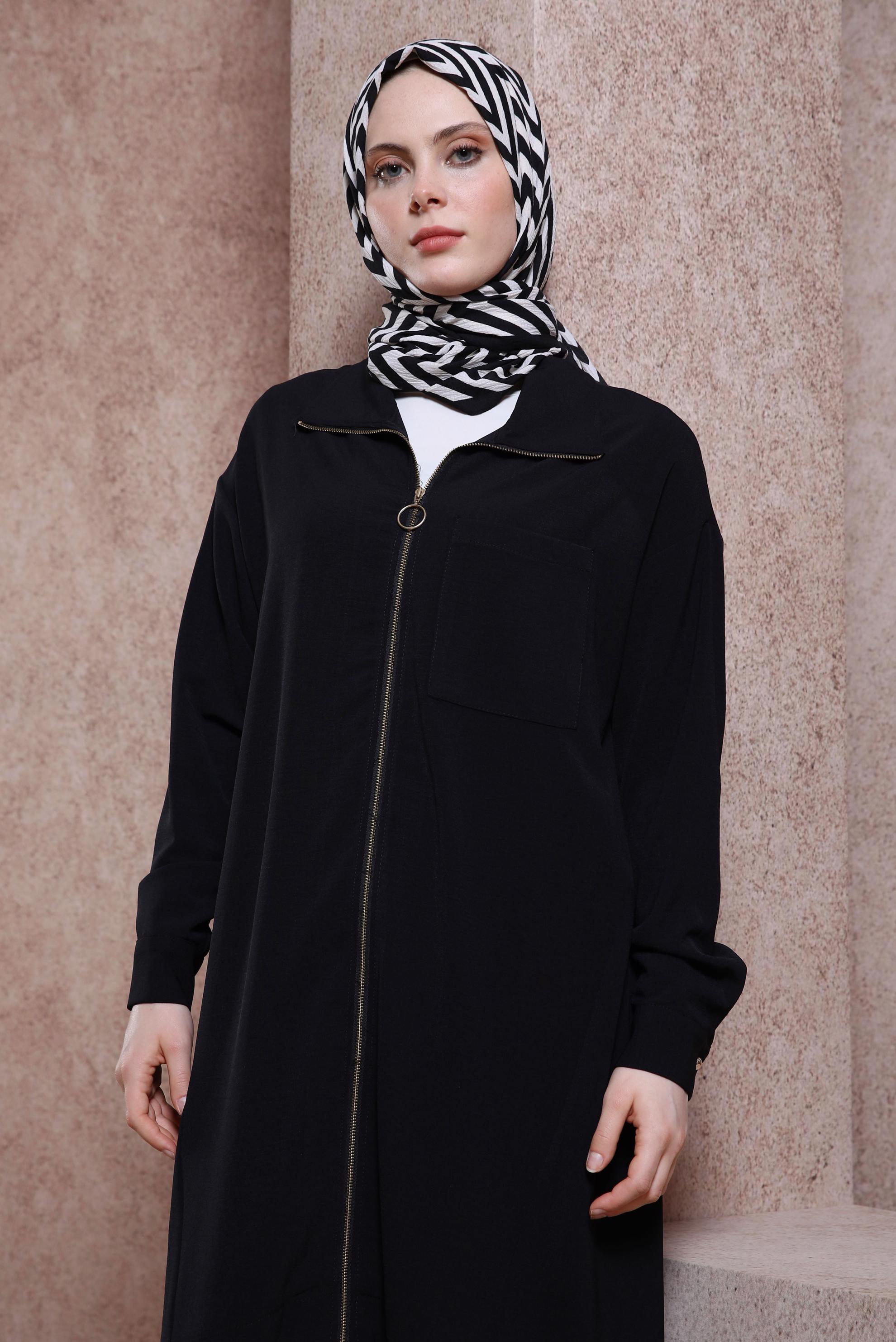 Tesettür giyim SİYAH FERMUARLI TUNİK 44435