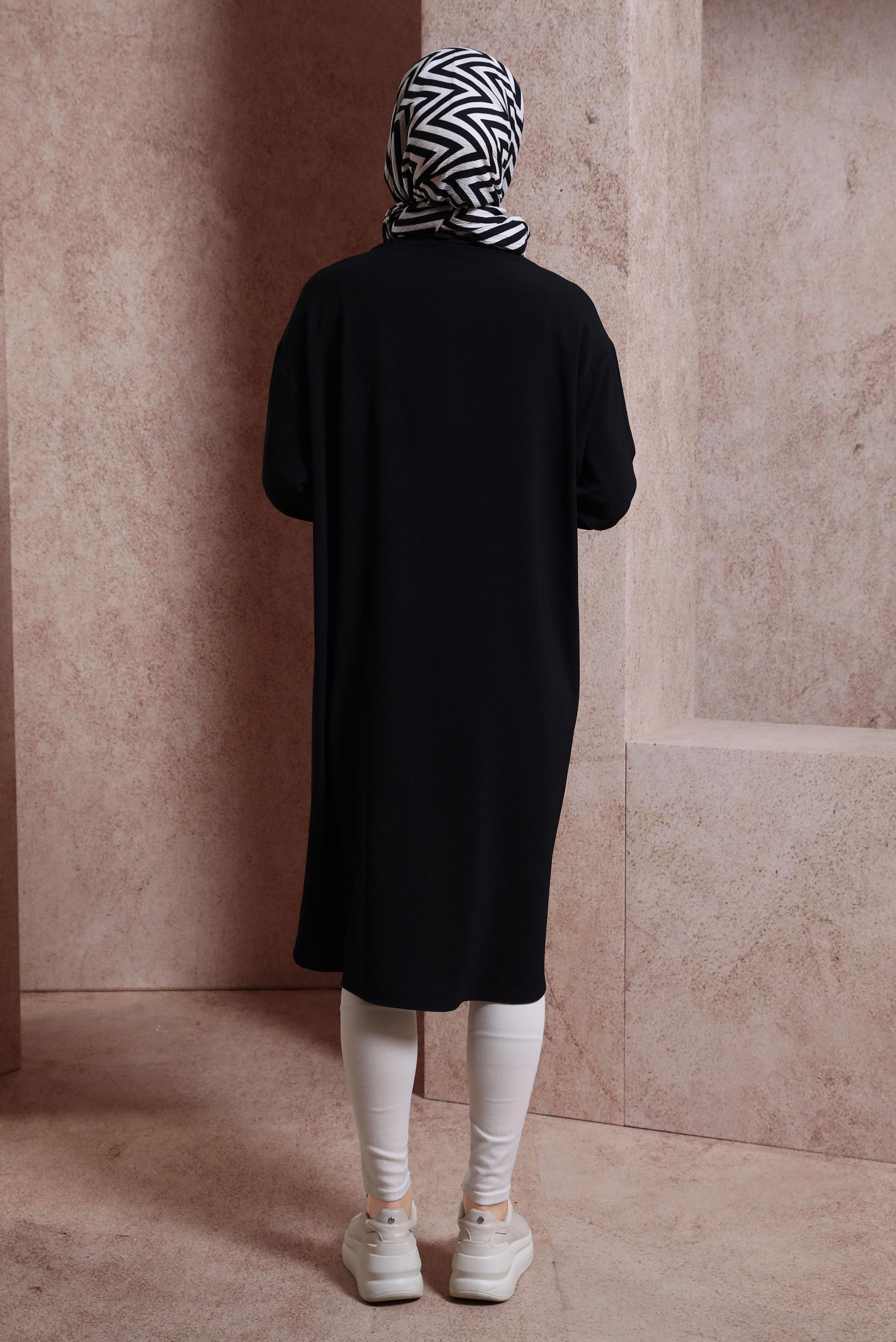 Tesettür giyim SİYAH FERMUARLI TUNİK 44435