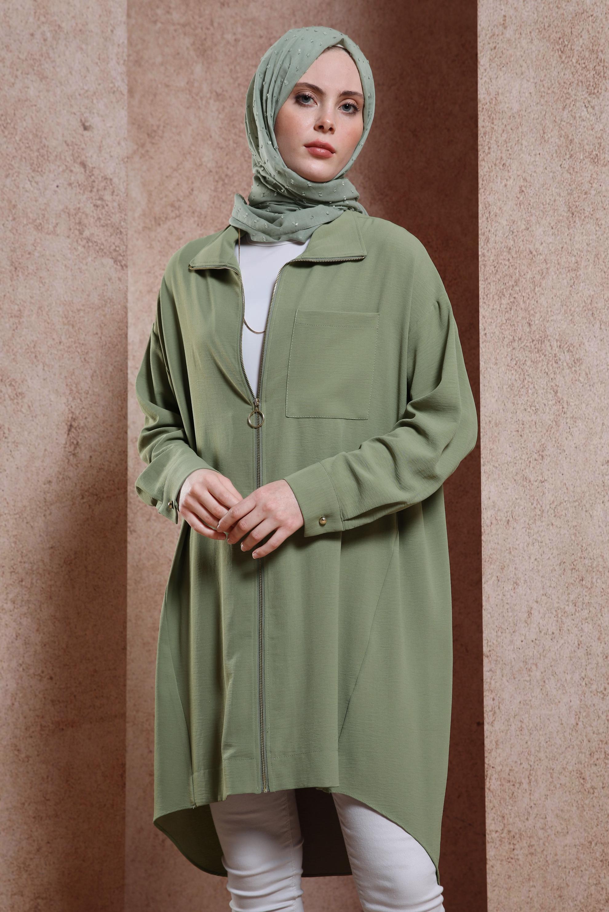 Tesettür giyim HAKİ FERMUARLI TUNİK 44435