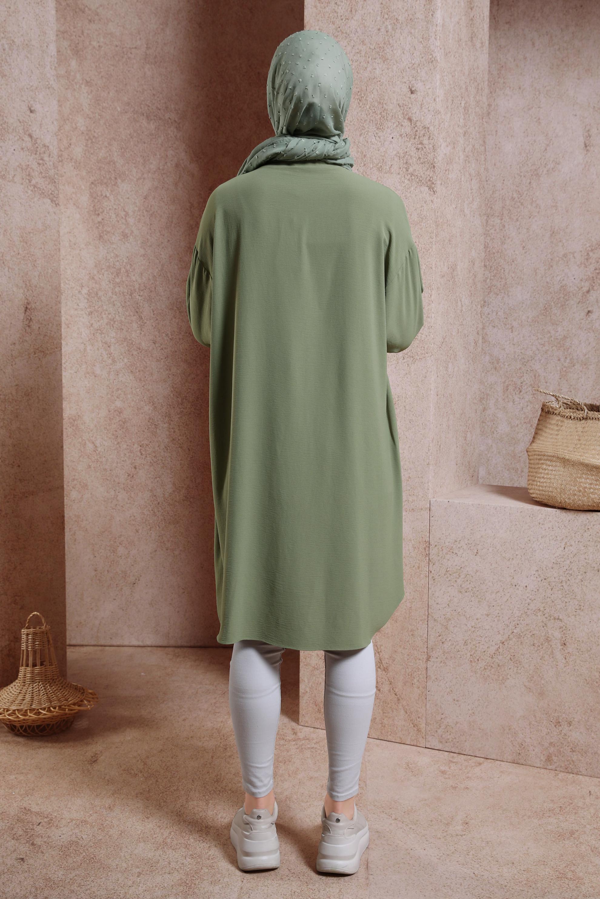 Tesettür giyim HAKİ FERMUARLI TUNİK 44435