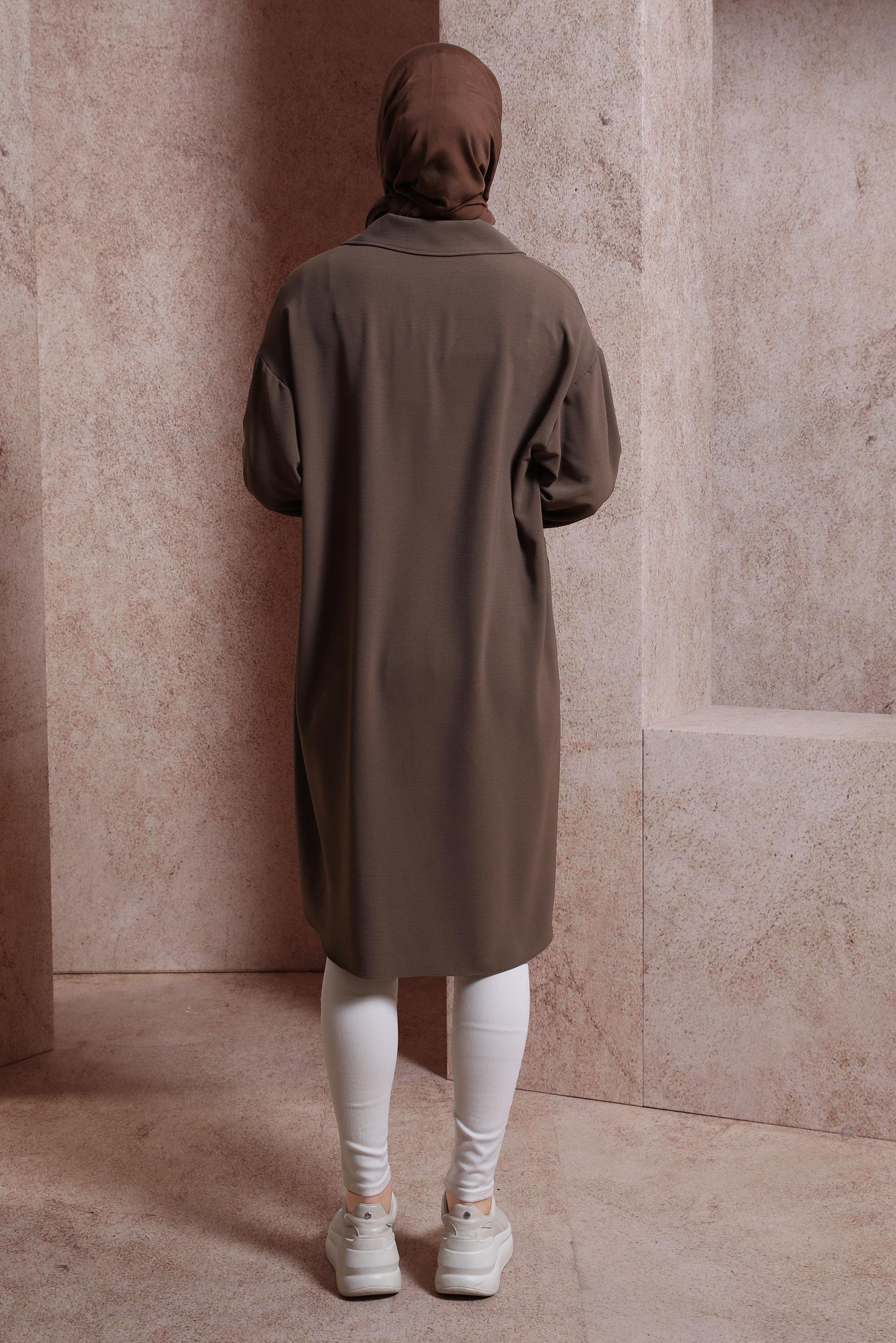 Tesettür giyim KAHVE FERMUARLI TUNİK 44435