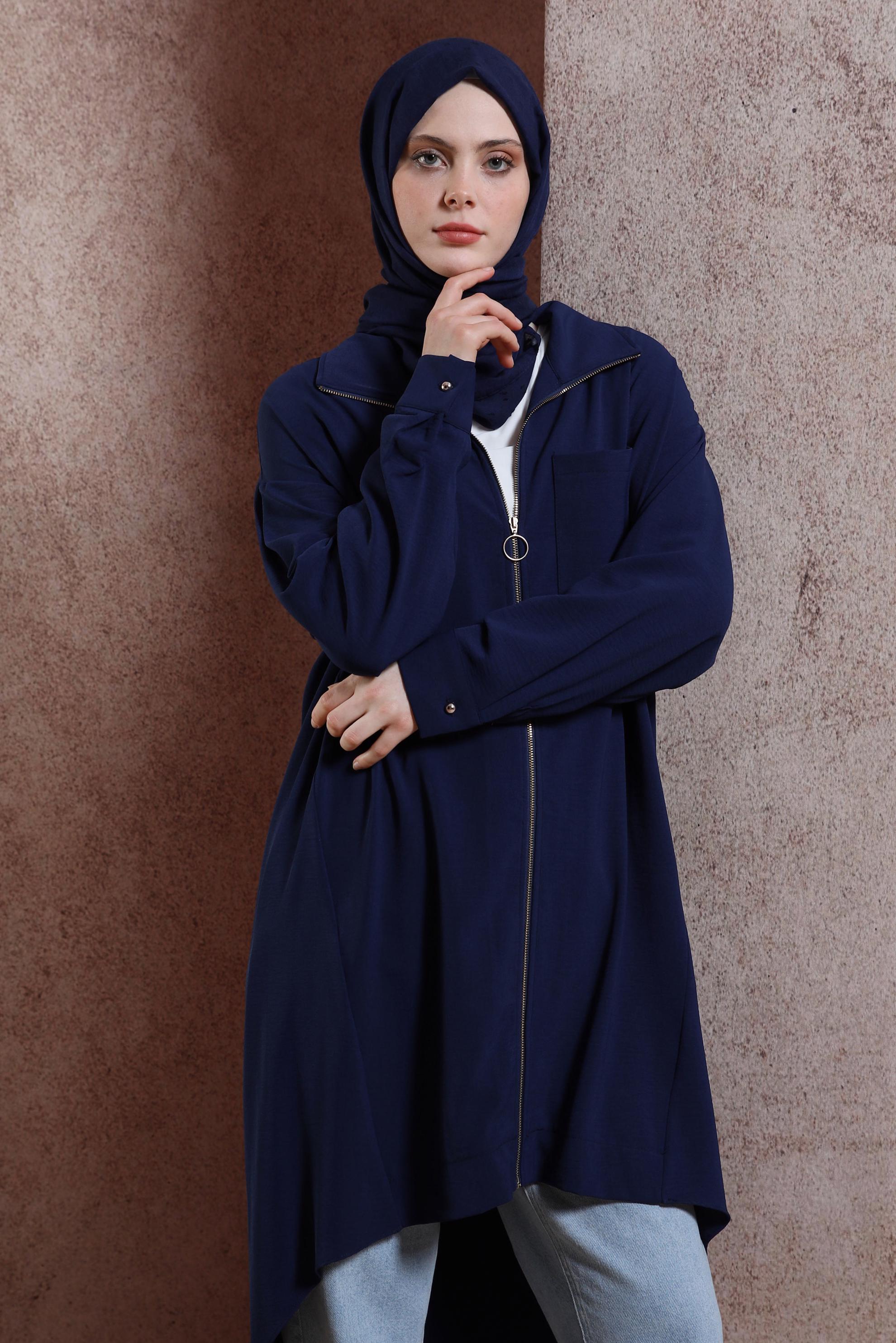 Tesettür giyim LACİVERT FERMUARLI TUNİK 44435