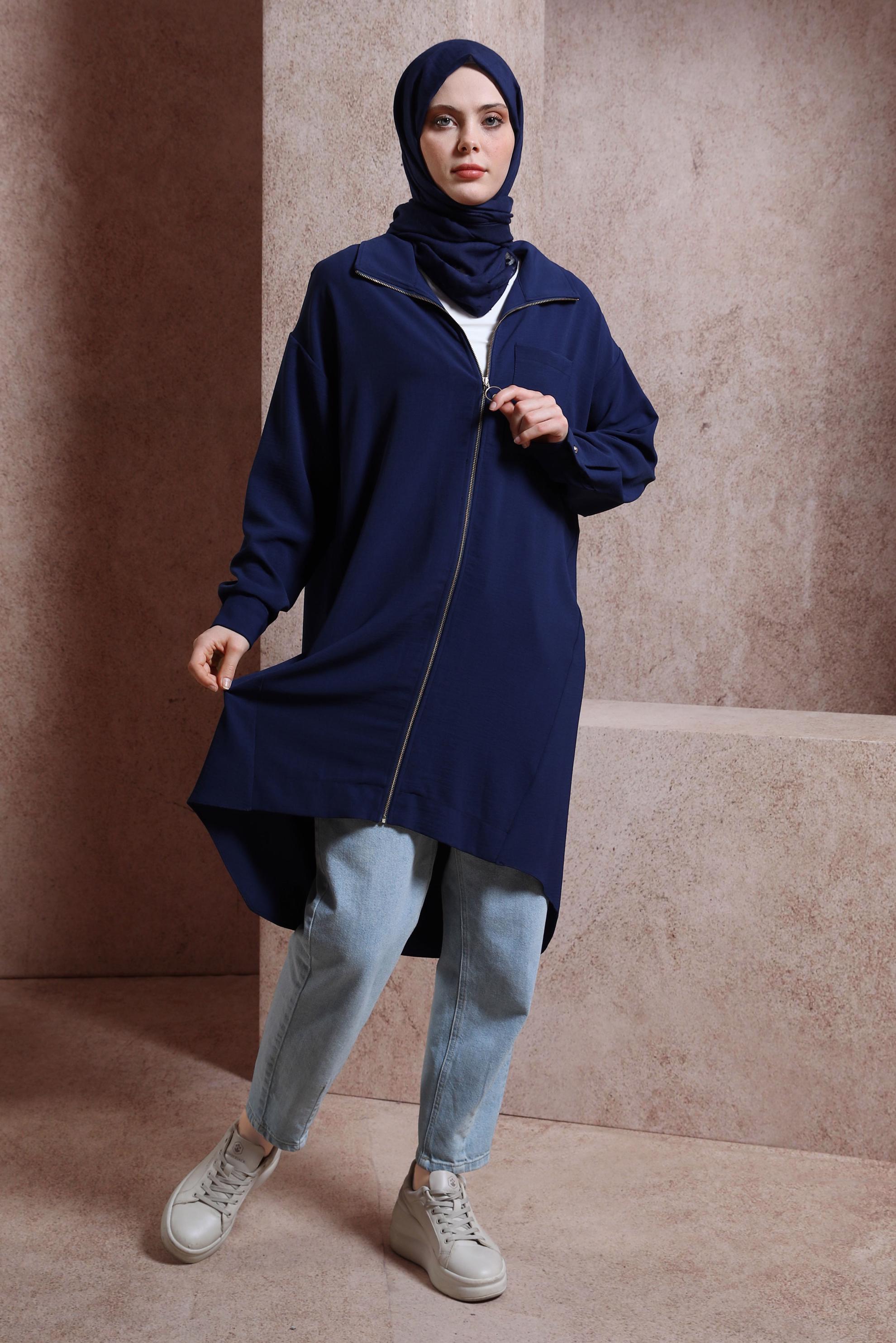 Tesettür giyim LACİVERT FERMUARLI TUNİK 44435