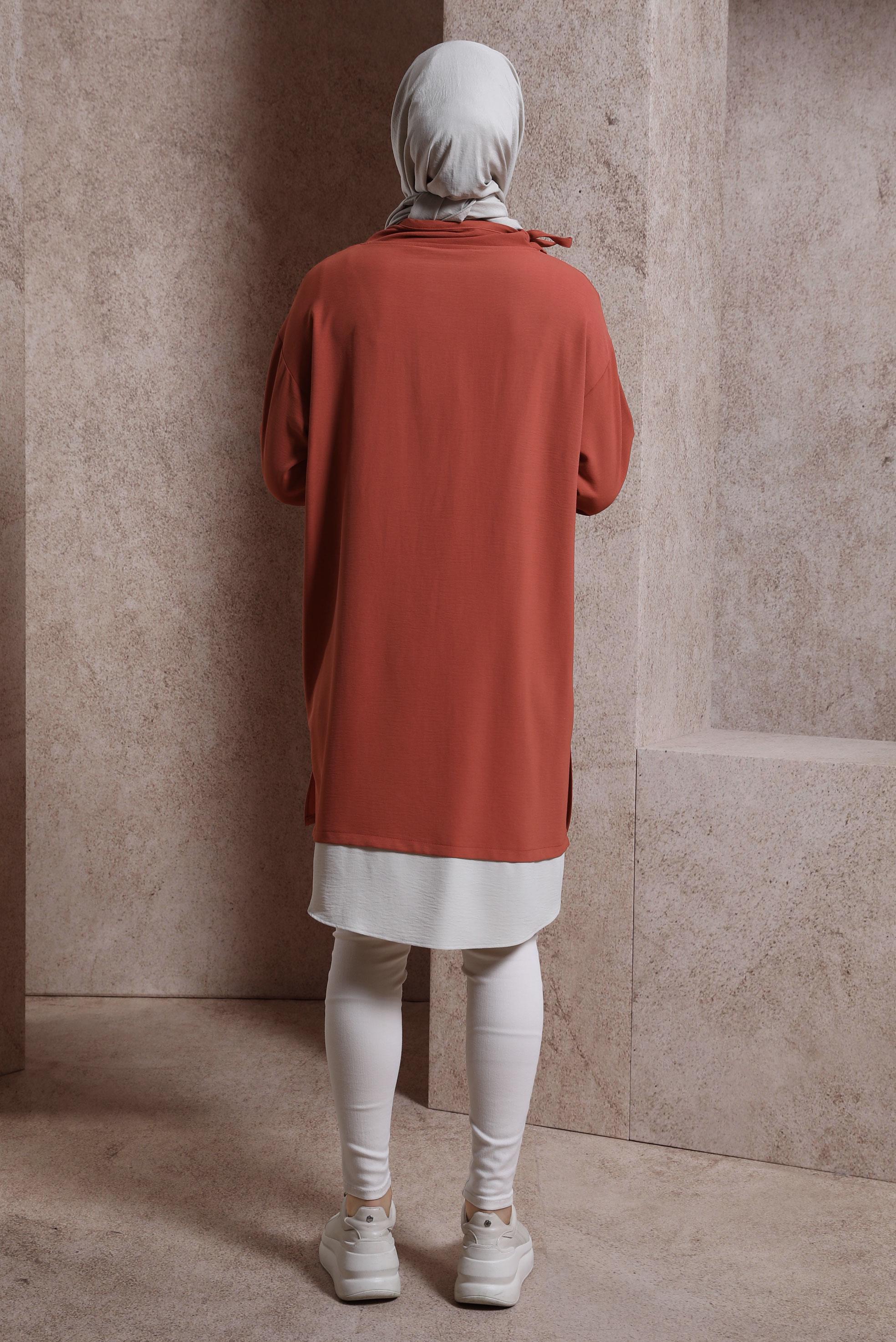 Tesettür giyim TURUNCU YAKASI BAĞLAMALI TUNİK 44438