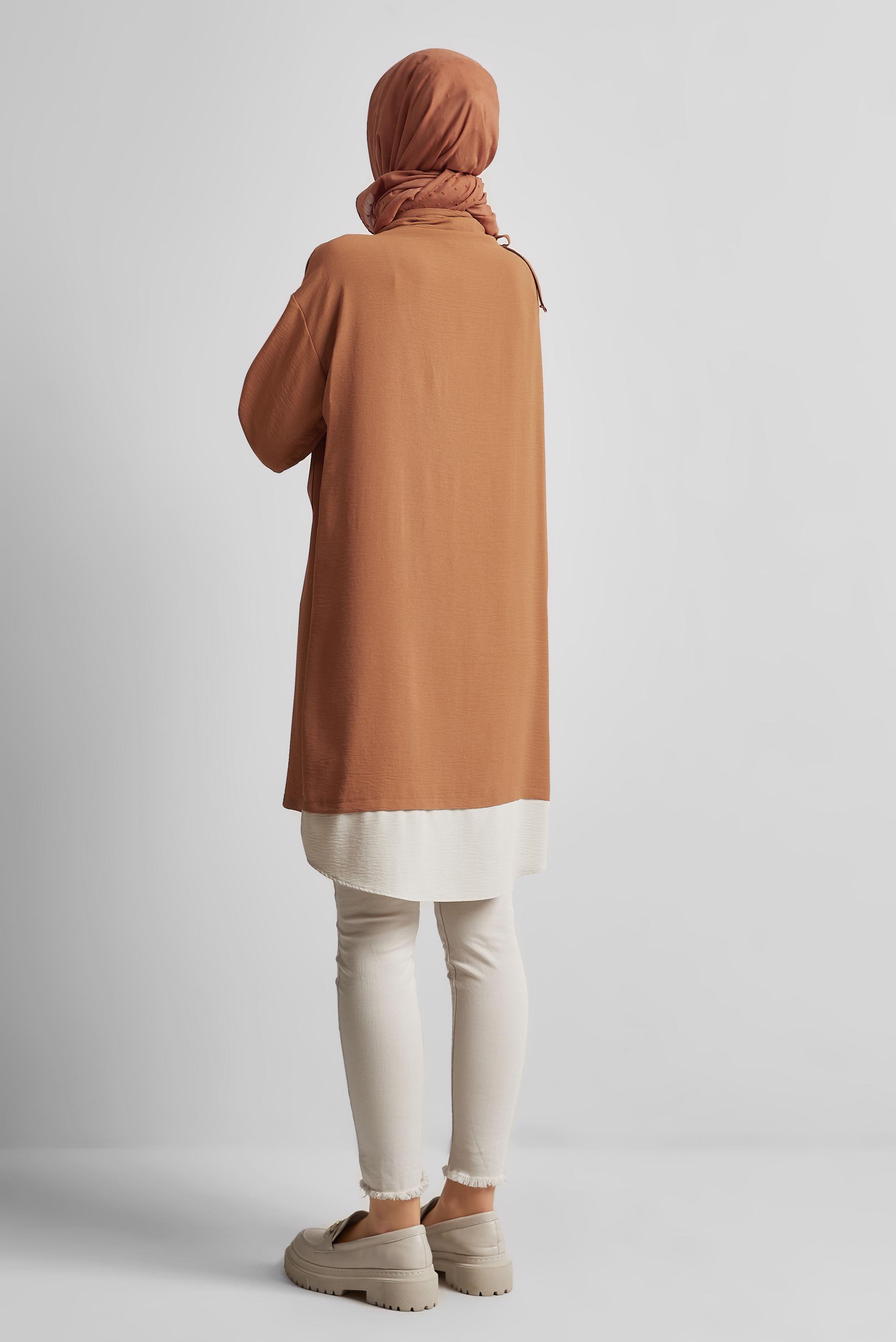 Tesettür giyim KAHVE YAKASI BAĞLAMALI TUNİK 44438