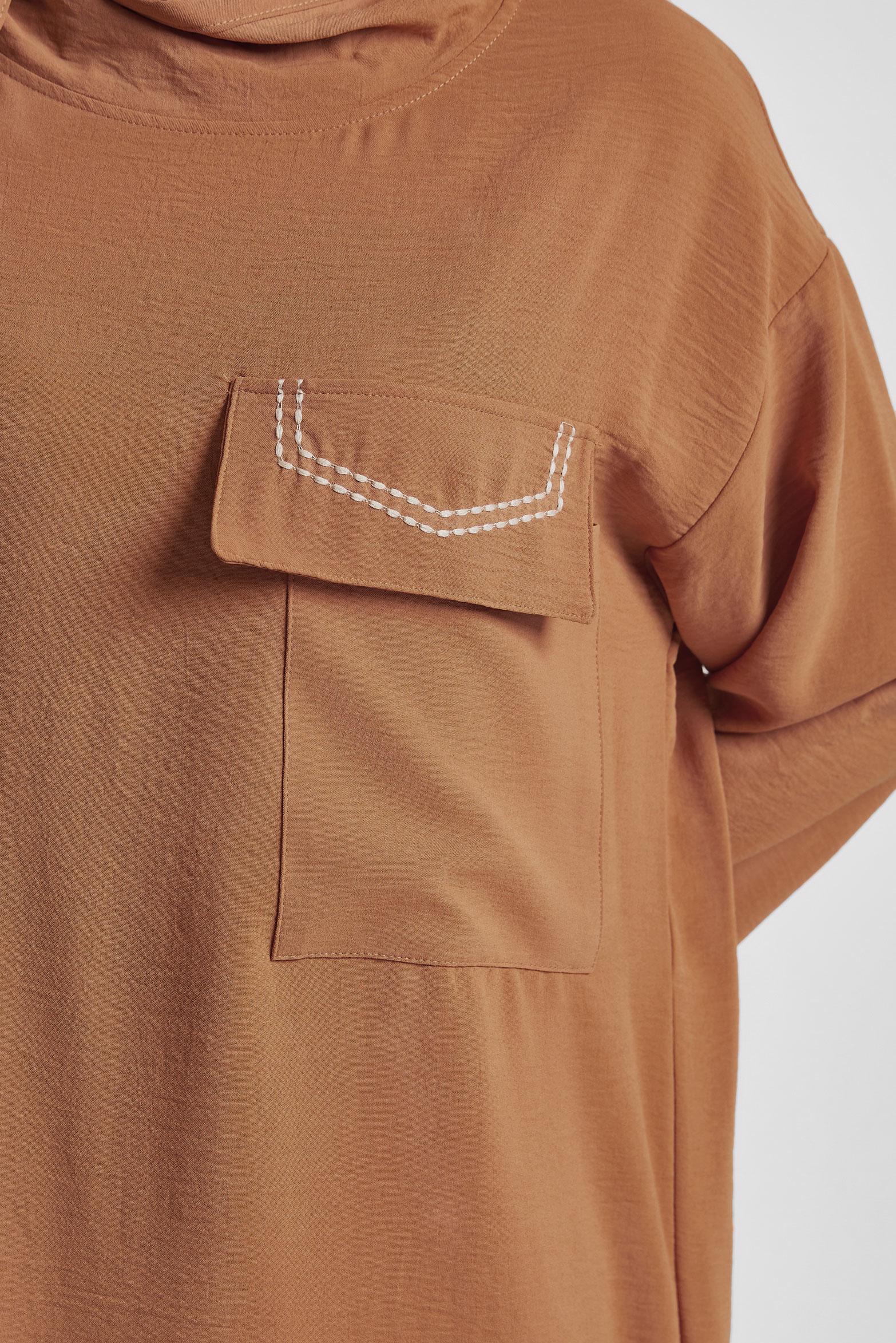 Tesettür giyim KAHVE YAKASI BAĞLAMALI TUNİK 44438