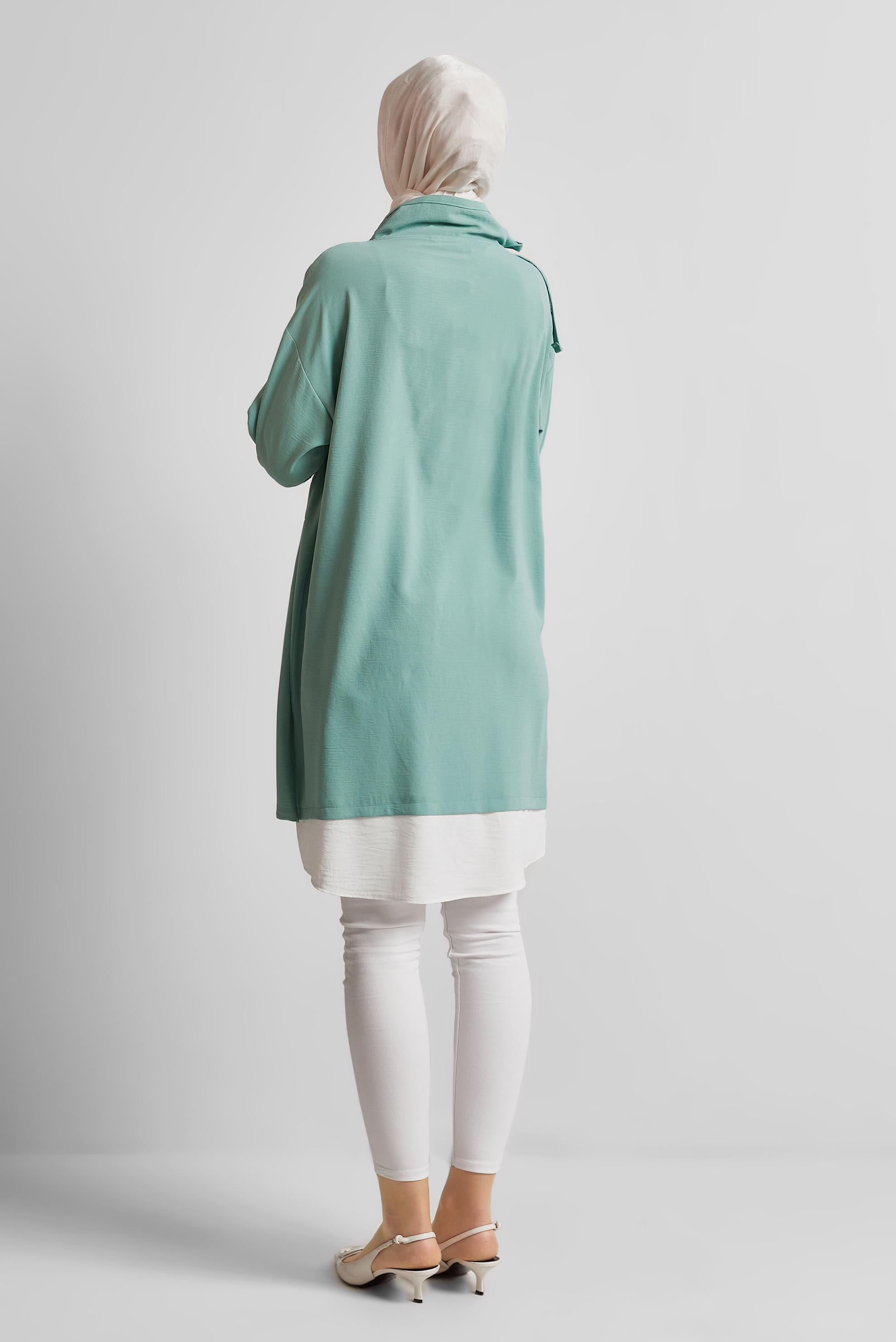 Tesettür giyim YEŞİL YAKASI BAĞLAMALI TUNİK 44438