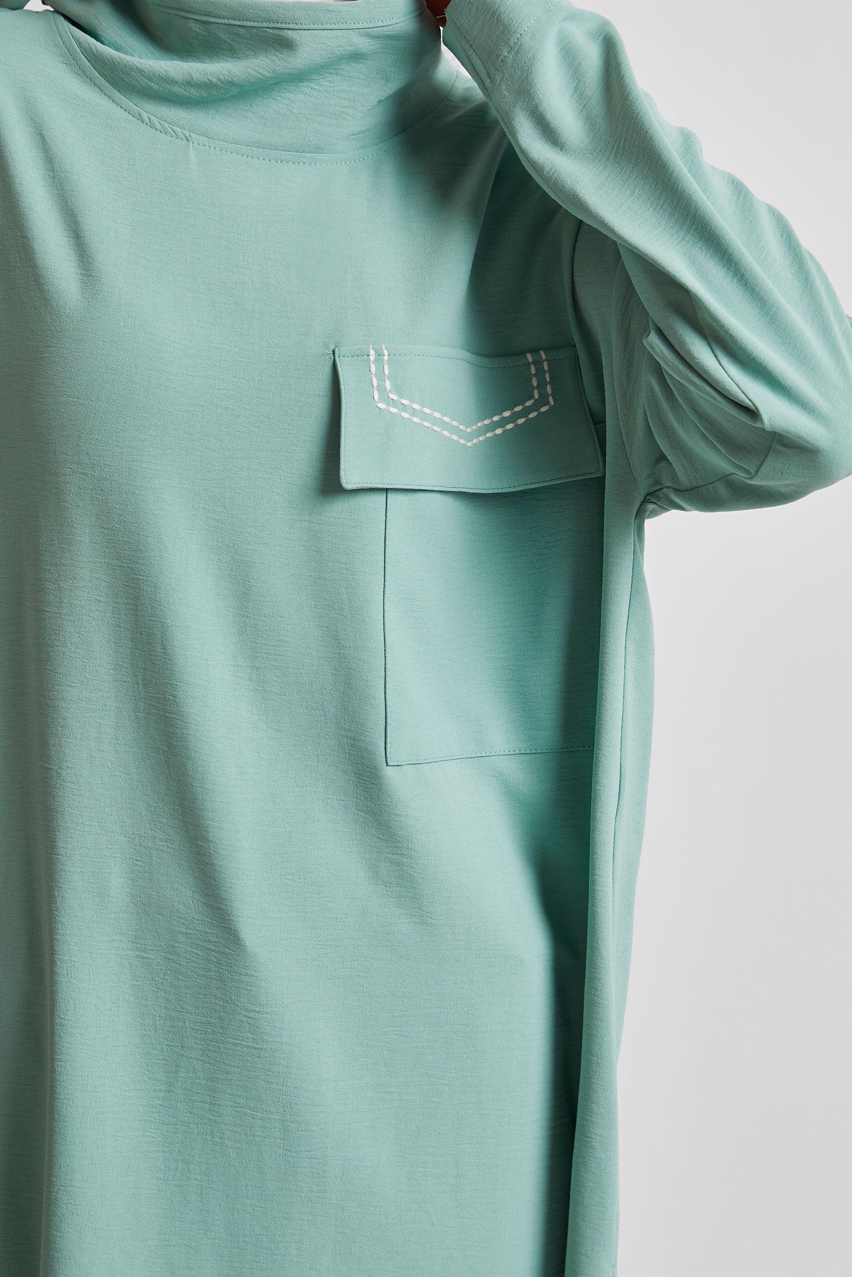 Tesettür giyim YEŞİL YAKASI BAĞLAMALI TUNİK 44438