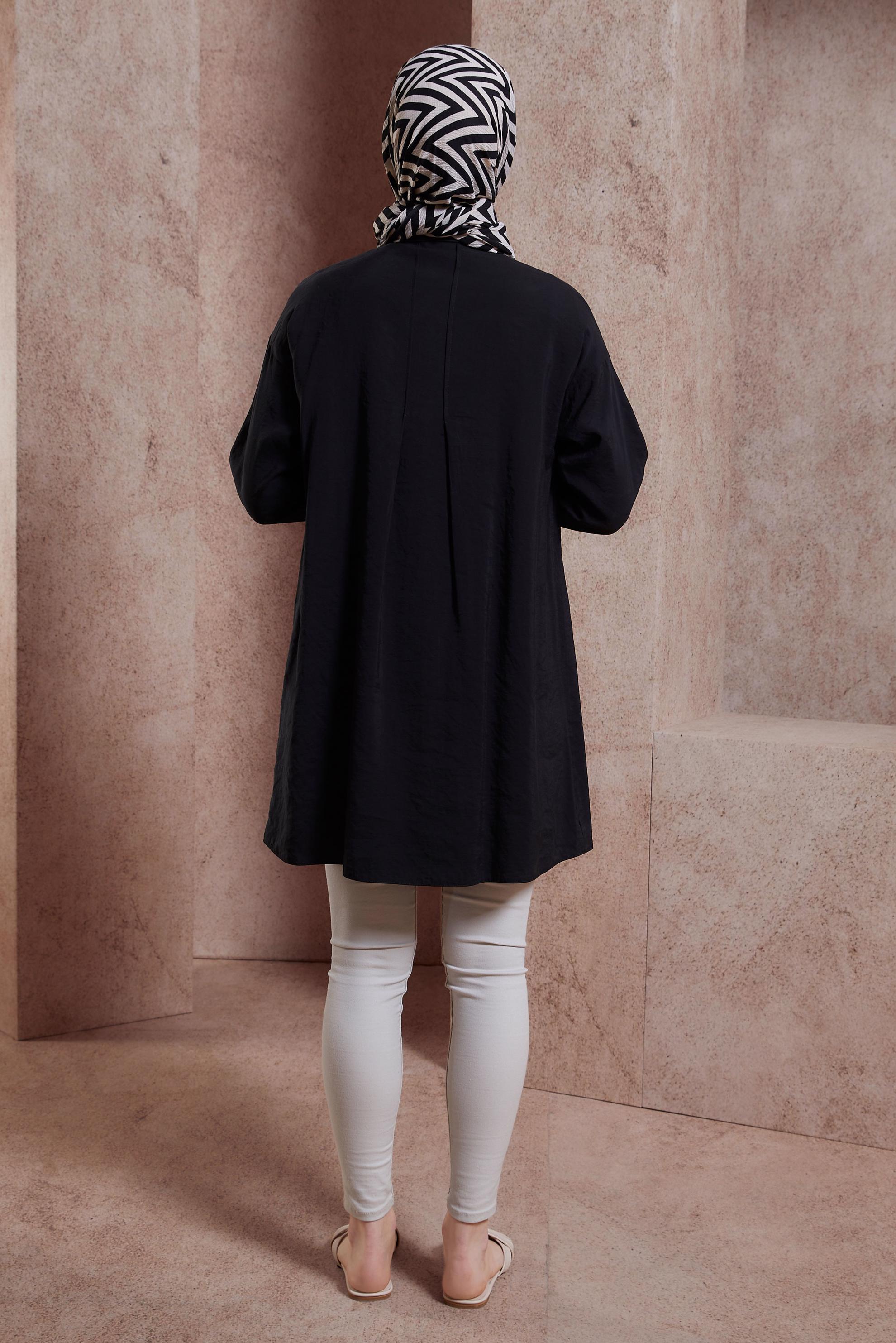 Tesettür giyim SİYAH GÖMLEK YAKA TUNİK 44440