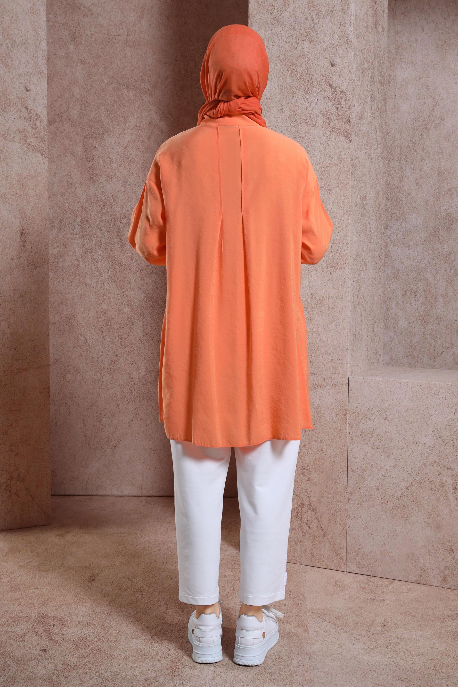 Tesettür giyim TURUNCU GÖMLEK YAKA TUNİK 44440