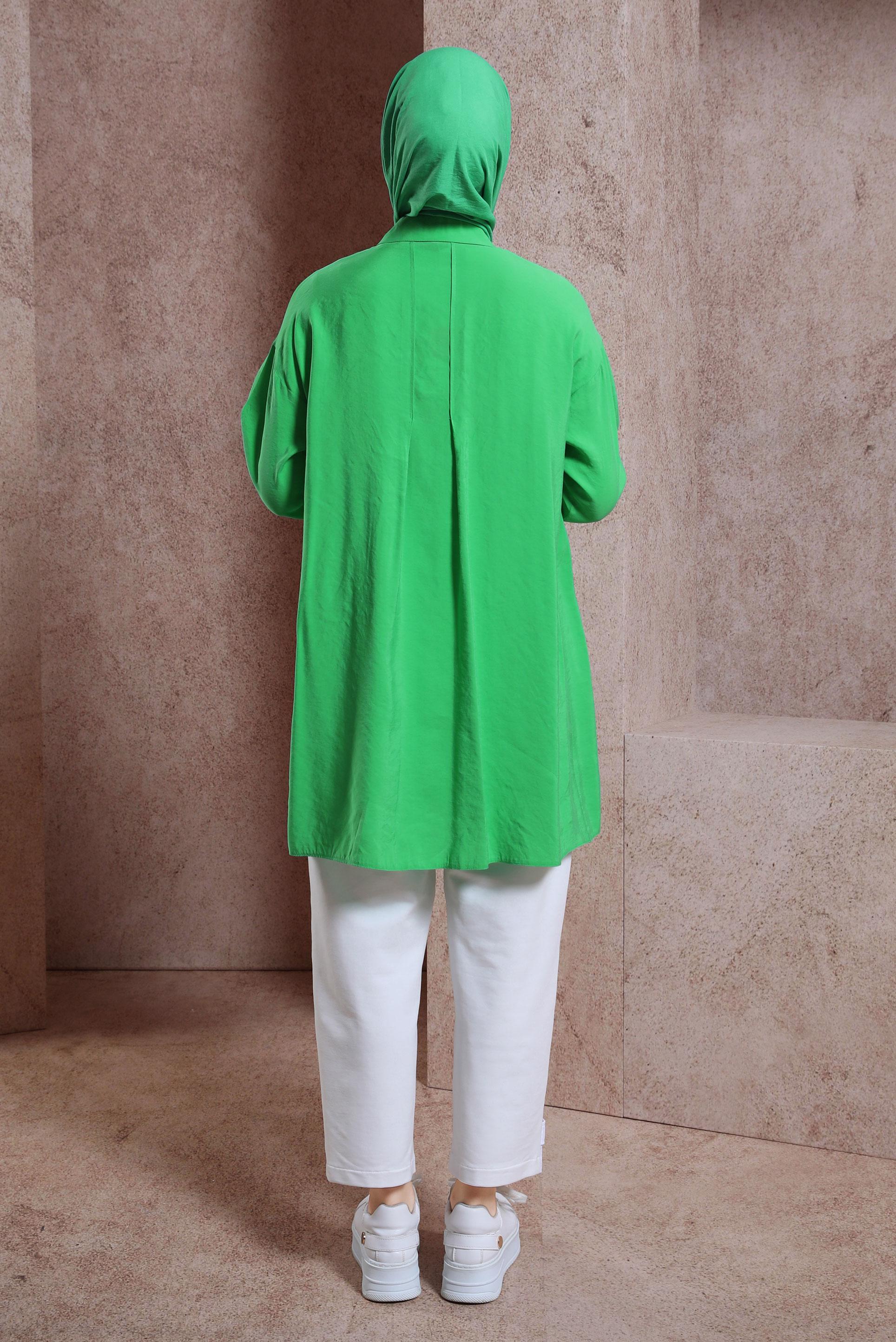 Tesettür giyim YEŞİL GÖMLEK YAKA TUNİK 44440