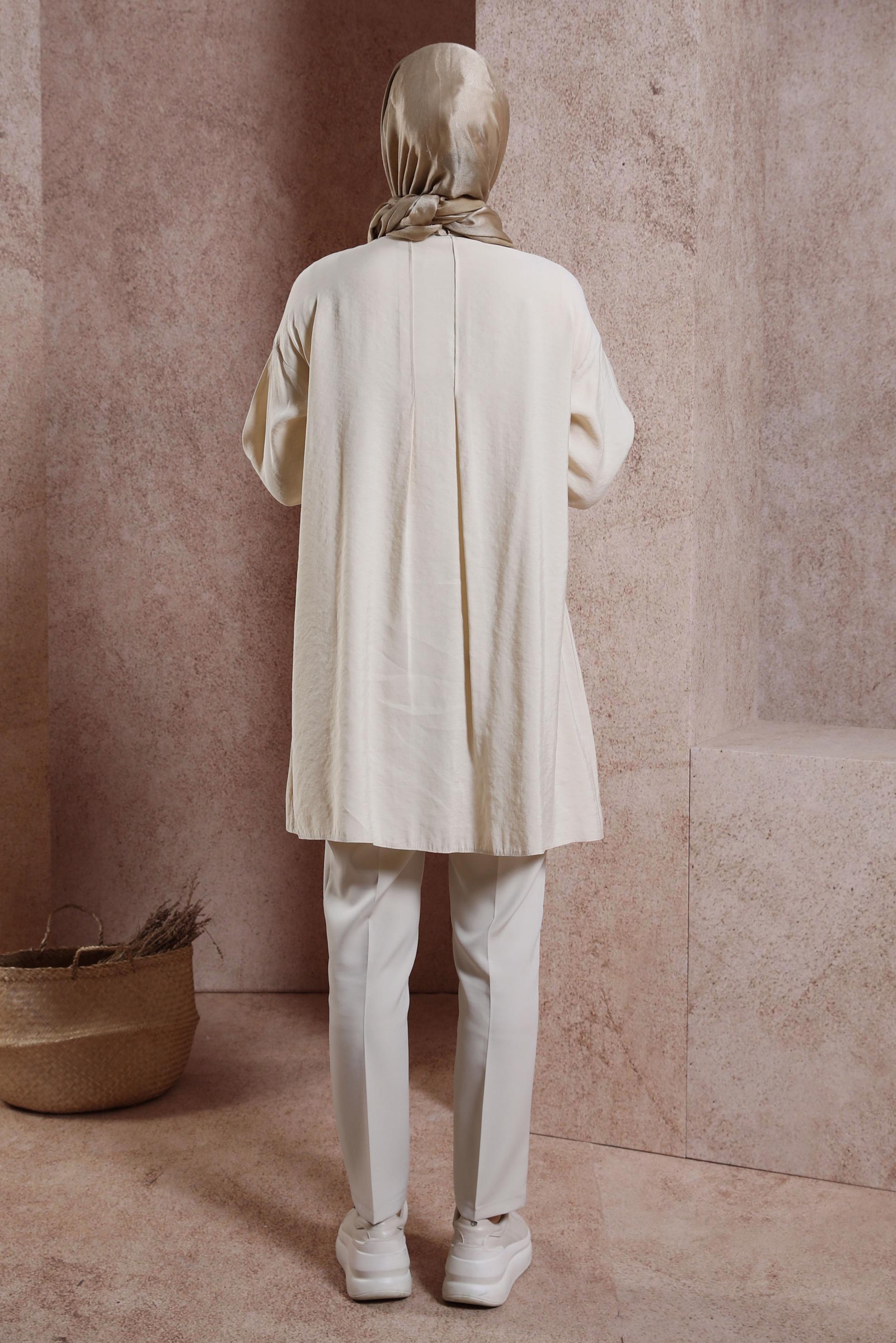 Tesettür giyim BEJ GÖMLEK YAKA TUNİK 44440