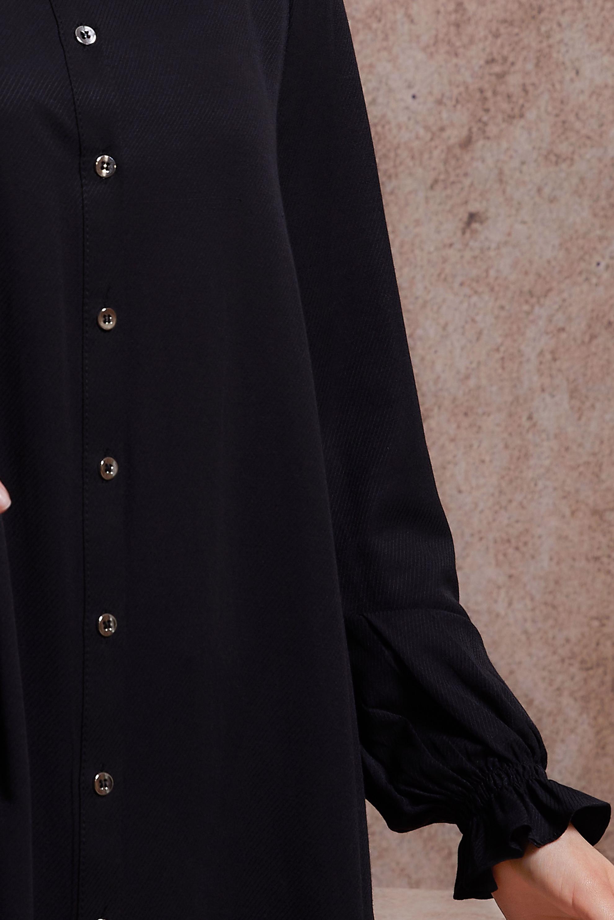 Tesettür giyim SİYAH MANŞETLERİ LASTİKLİ TUNİK 44445