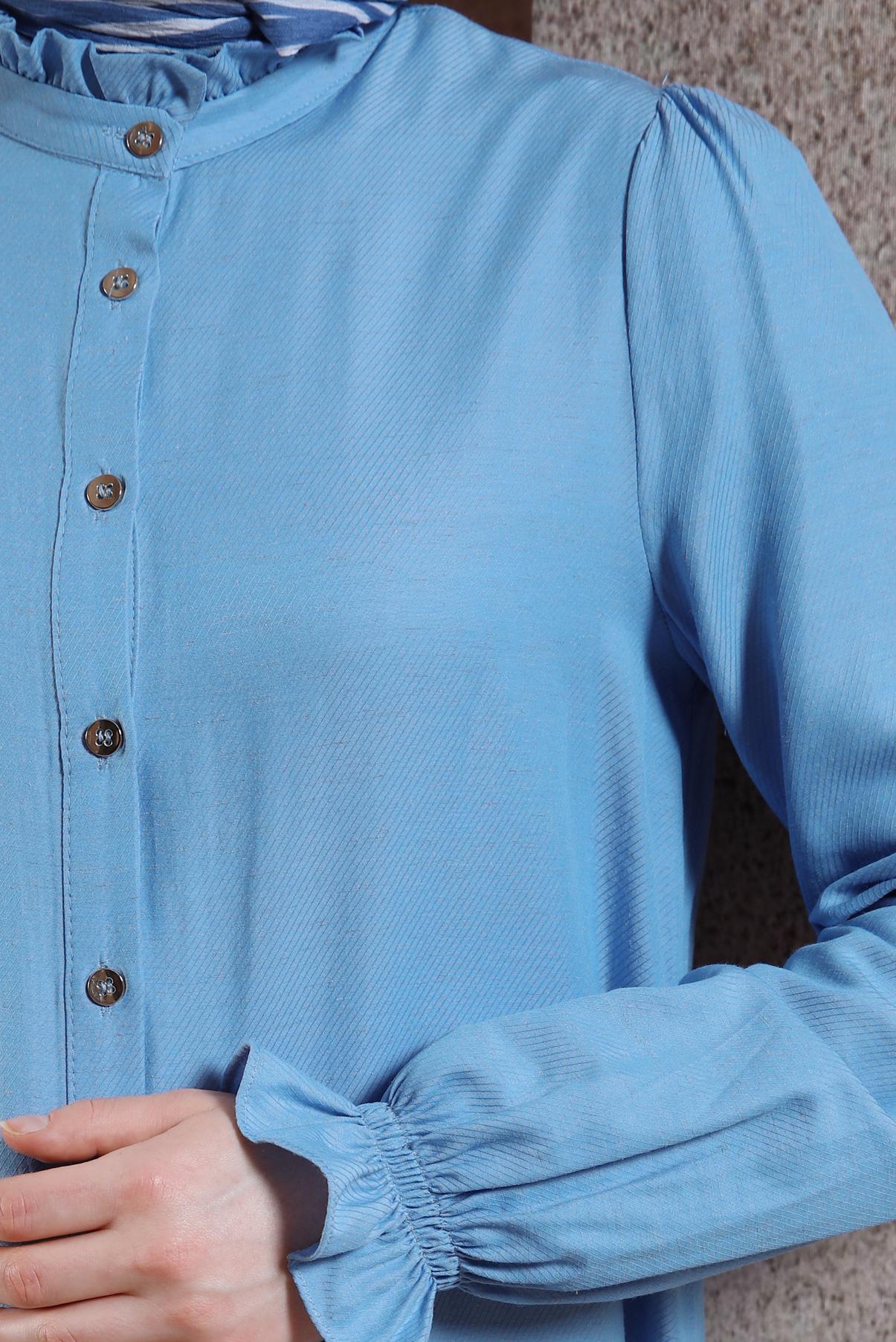 Tesettür giyim MAVİ MANŞETLERİ LASTİKLİ TUNİK 44445