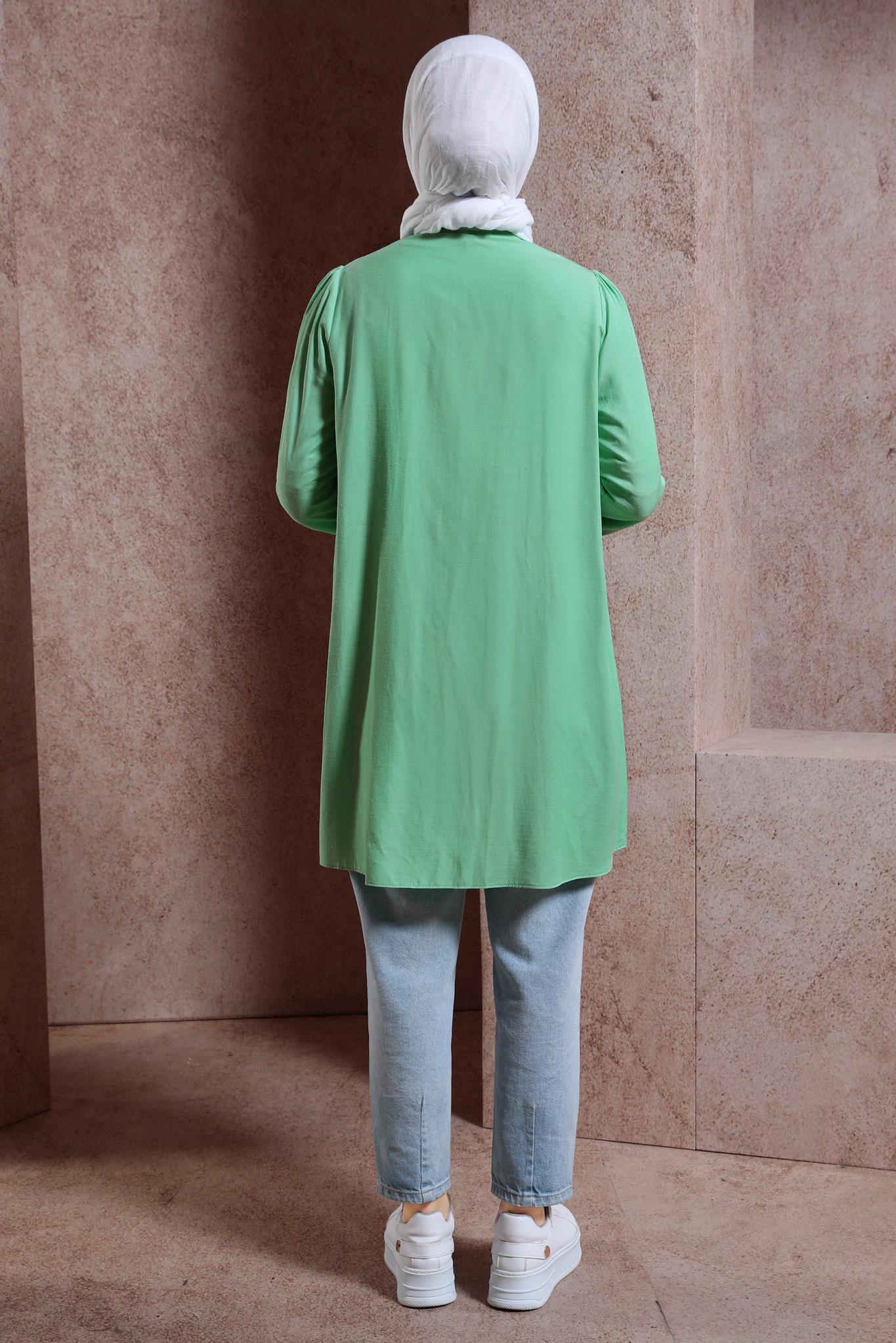 Tesettür giyim YEŞİL MANŞETLERİ LASTİKLİ TUNİK 44445