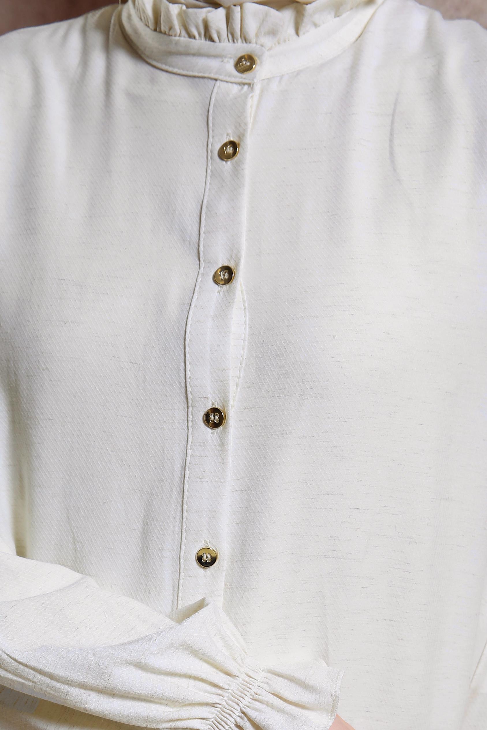 Tesettür giyim EKRU MANŞETLERİ LASTİKLİ TUNİK 44445