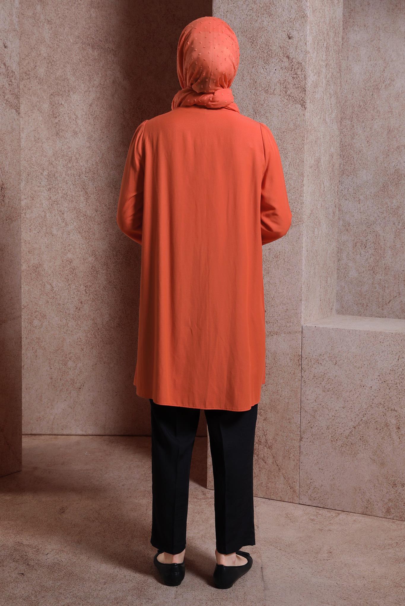 Tesettür giyim TURUNCU MANŞETLERİ LASTİKLİ TUNİK 44445