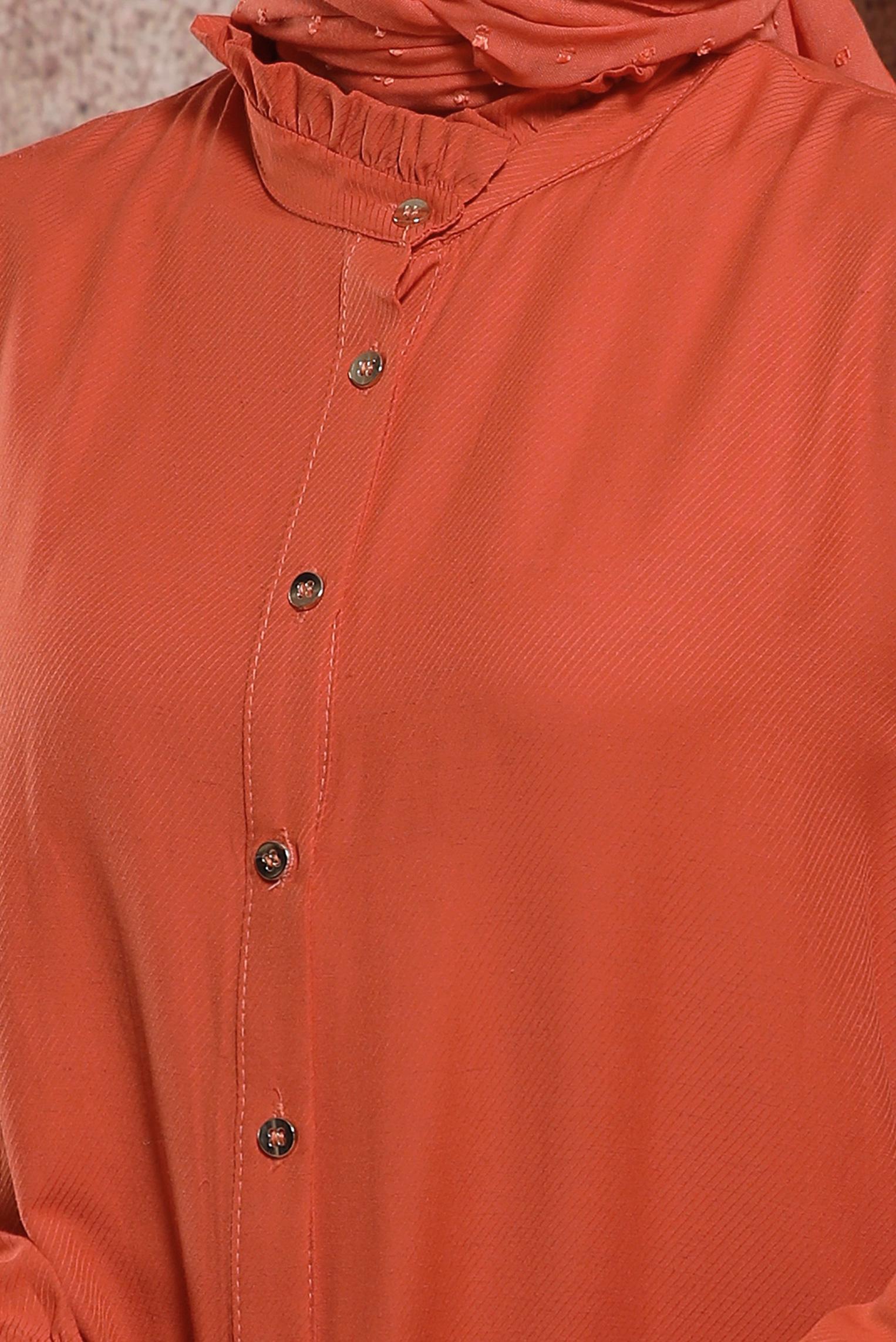 Tesettür giyim TURUNCU MANŞETLERİ LASTİKLİ TUNİK 44445