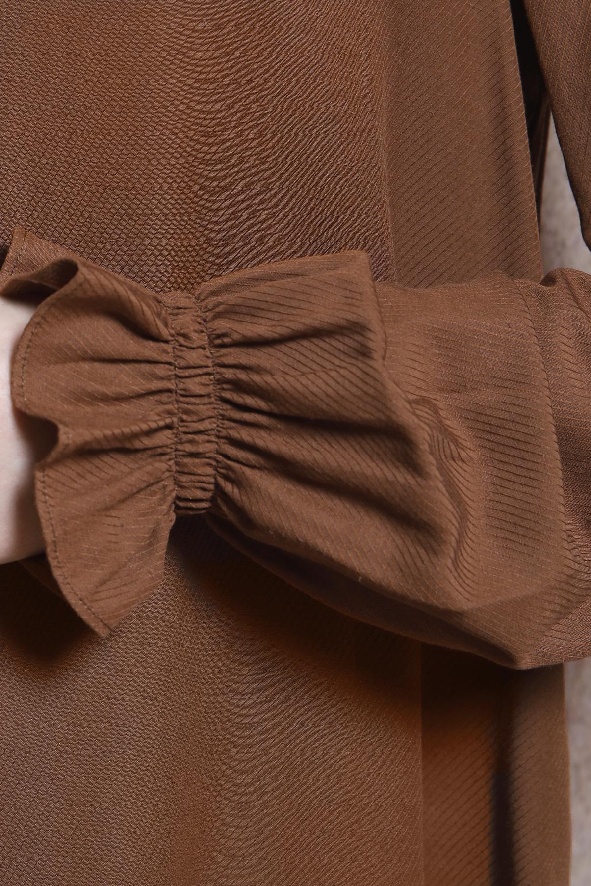 Tesettür giyim KAHVE MANŞETLERİ LASTİKLİ TUNİK 44445