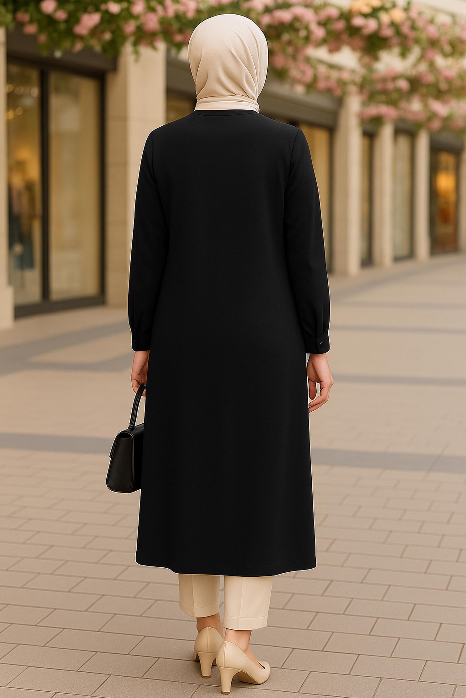 Tesettür giyim SİYAH DÜĞMELİ BÜYÜK BEDEN TUNİK 44447