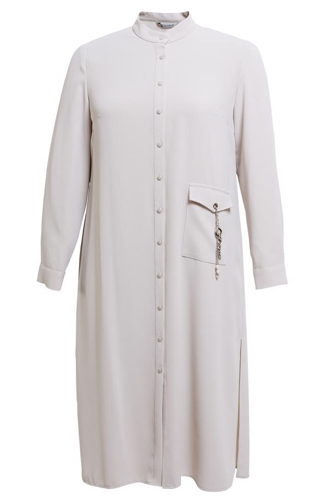 Tesettür giyim BEJ DÜĞMELİ BÜYÜK BEDEN TUNİK 44447 - ALVİNA