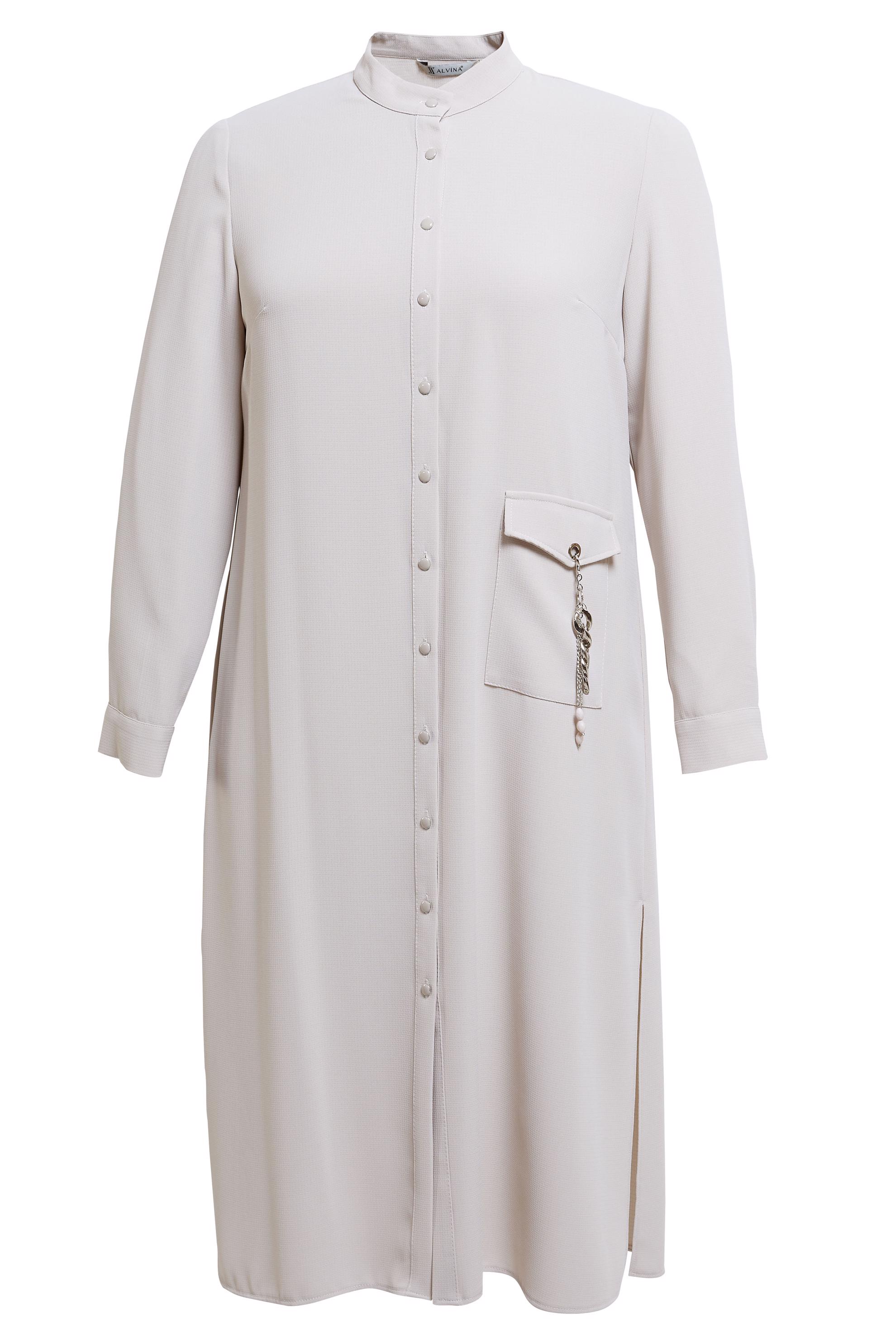 Tesettür giyim BEJ DÜĞMELİ BÜYÜK BEDEN TUNİK 44447