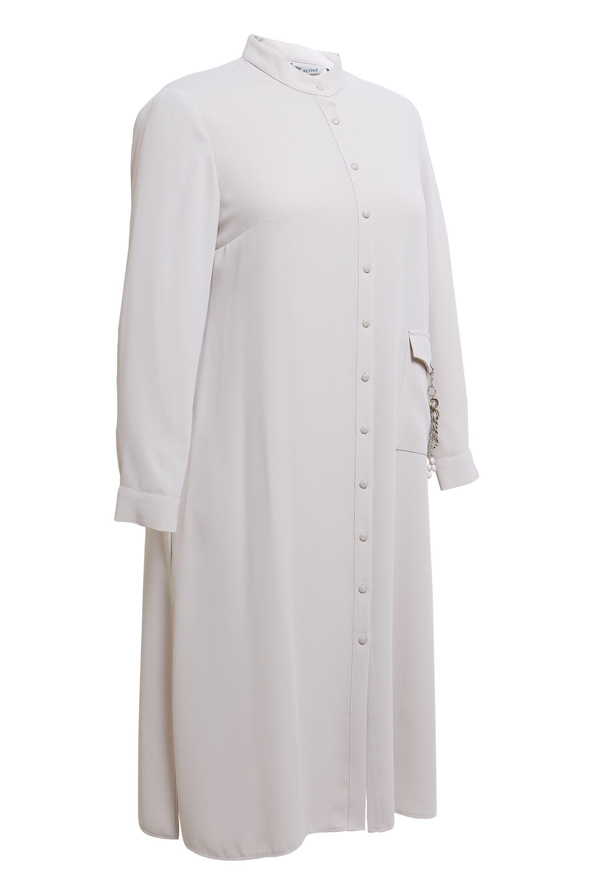 Tesettür giyim BEJ DÜĞMELİ BÜYÜK BEDEN TUNİK 44447