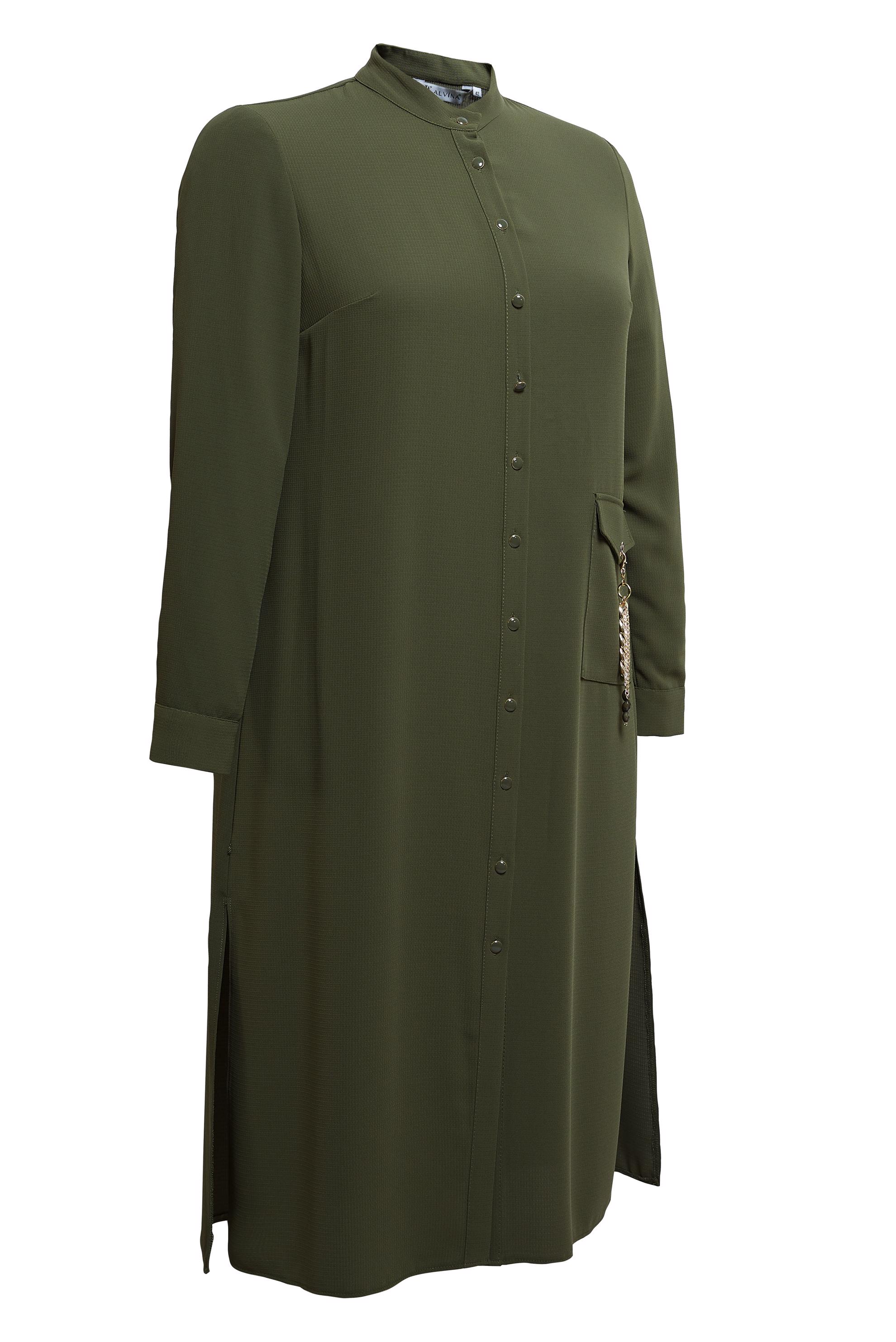 Vêtements hijab KAKI TUNIQUE GRANDE TAILLE BOUTONNÉE 44447