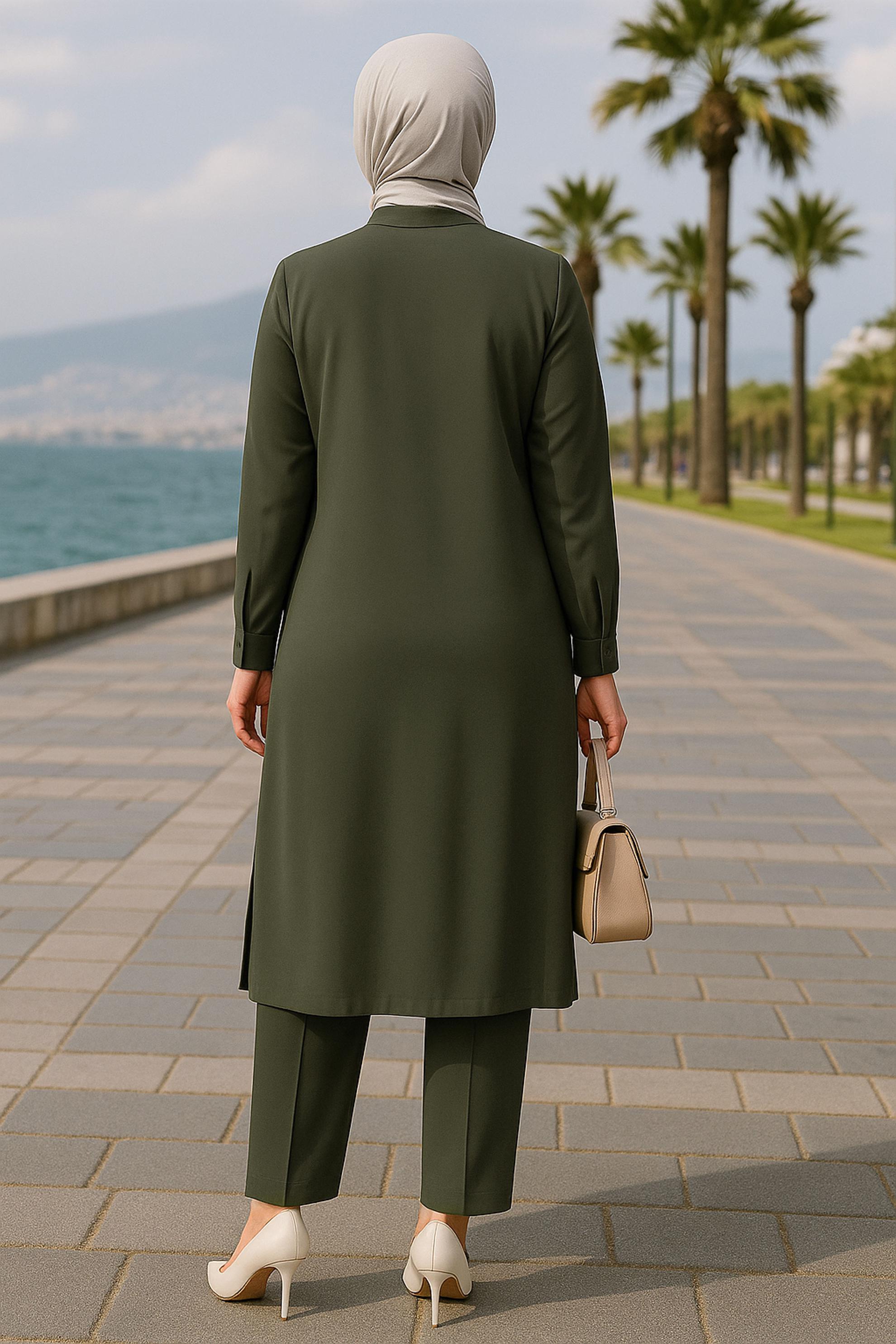 Tesettür giyim HAKİ DÜĞMELİ BÜYÜK BEDEN TUNİK 44447