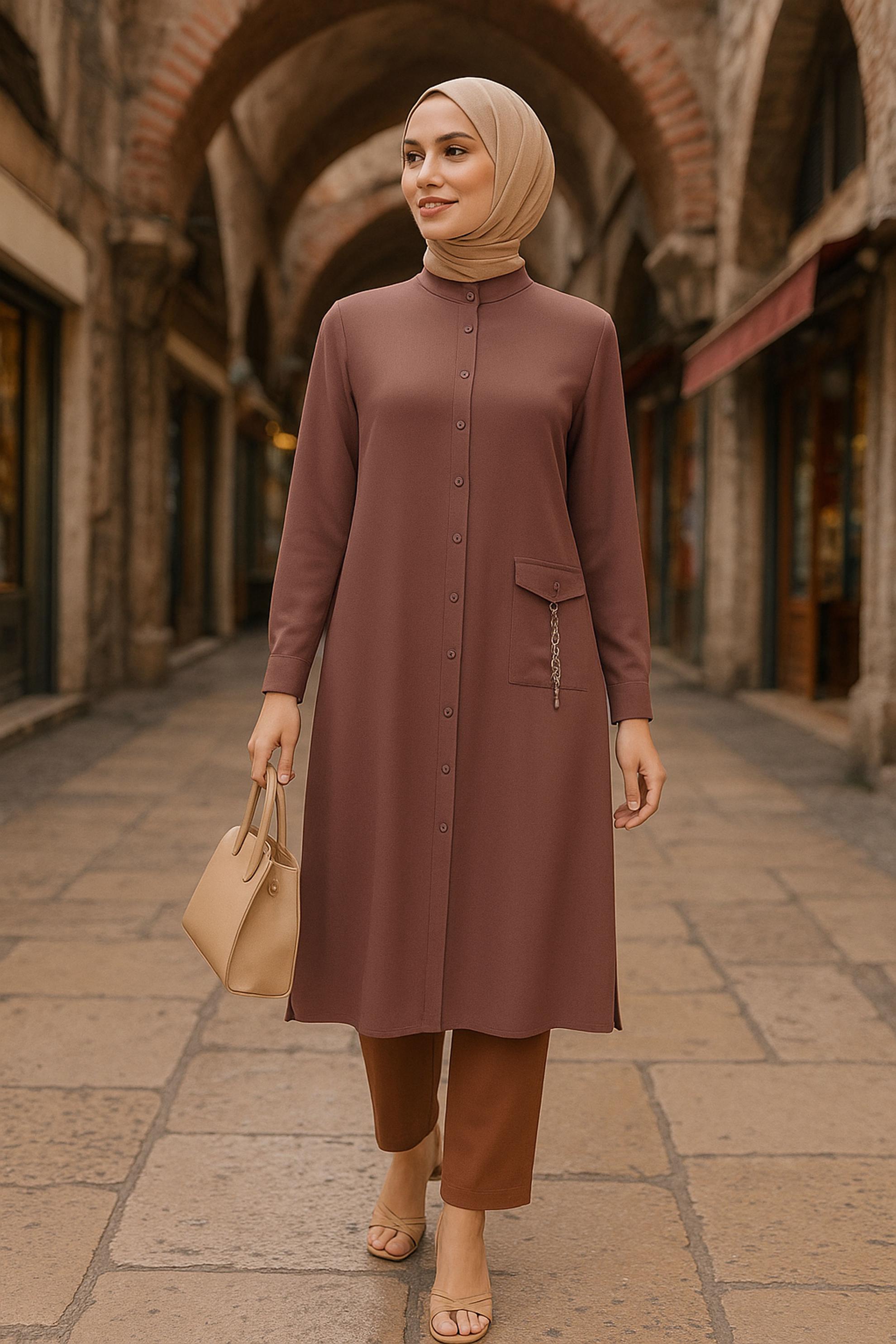 Tesettür giyim TURUNCU DÜĞMELİ BÜYÜK BEDEN TUNİK 44447