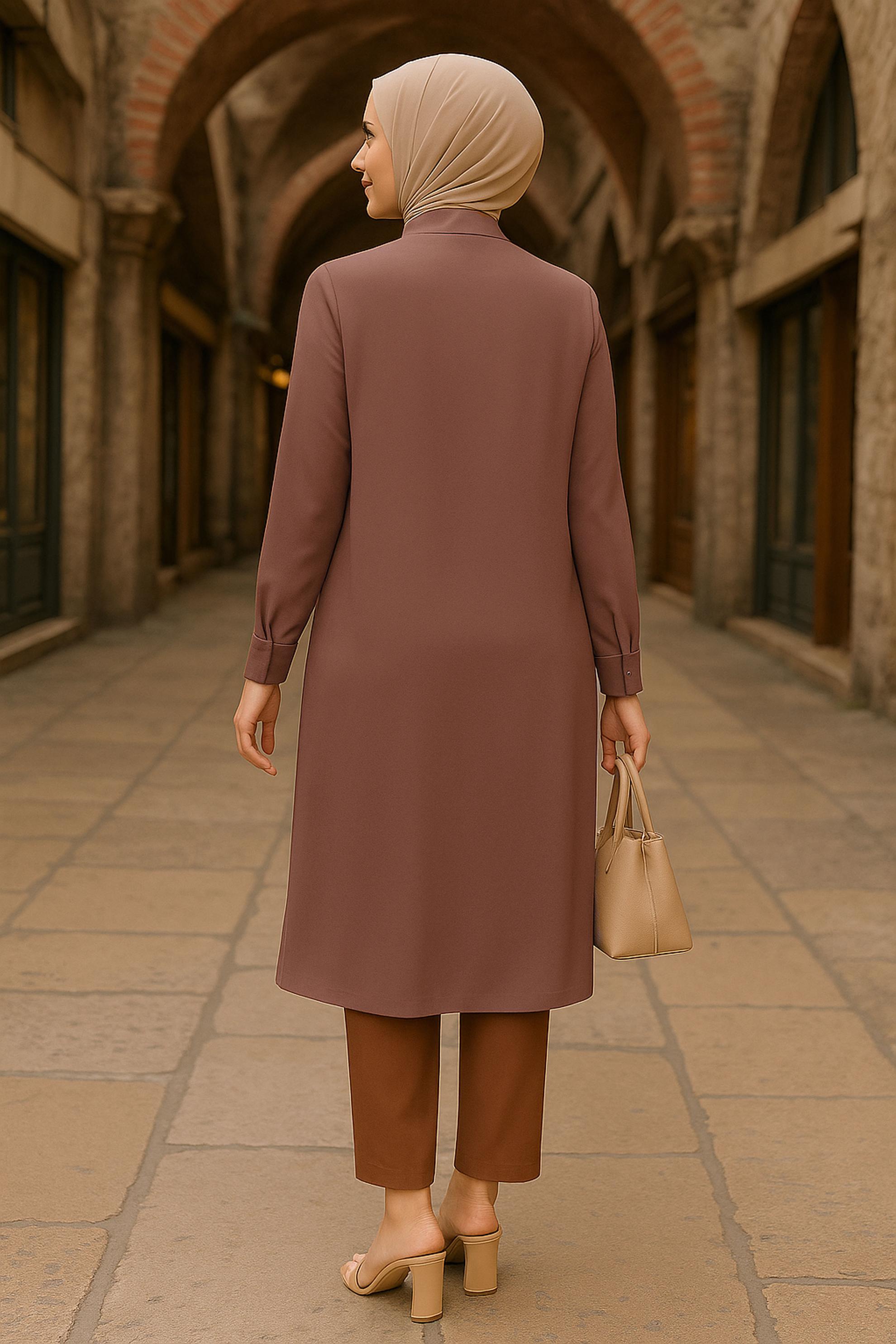 Tesettür giyim TURUNCU DÜĞMELİ BÜYÜK BEDEN TUNİK 44447