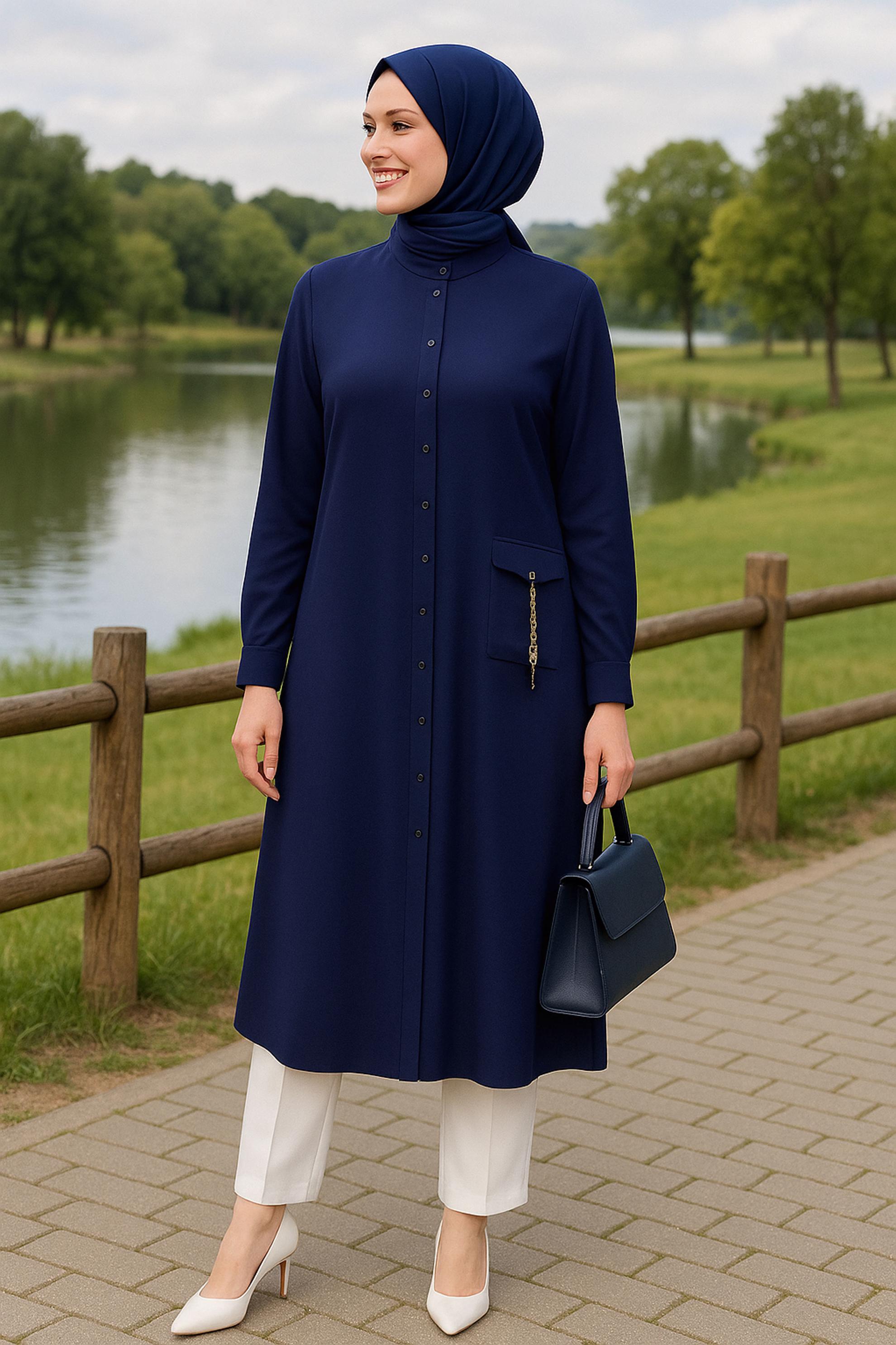 Tesettür giyim LACİVERT DÜĞMELİ BÜYÜK BEDEN TUNİK 44447