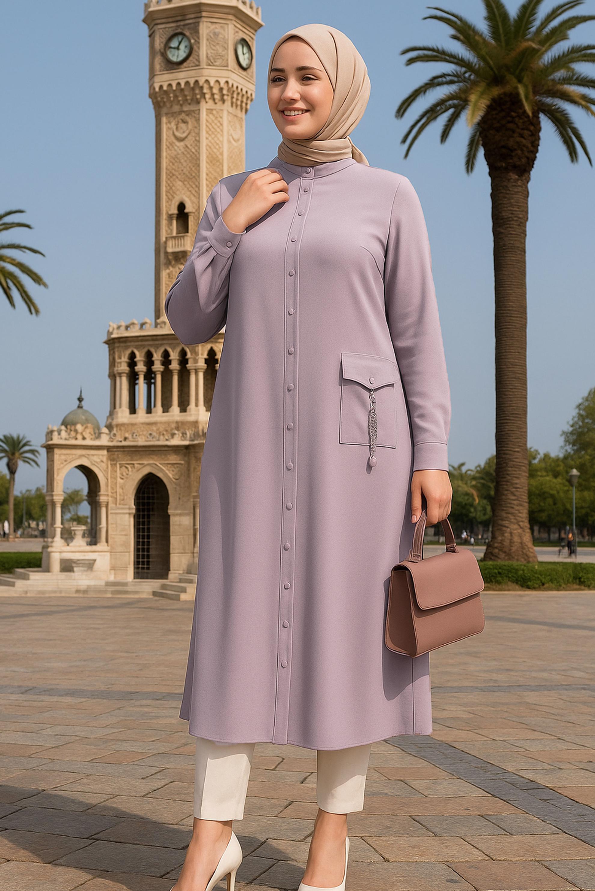Tesettür giyim PUDRA DÜĞMELİ BÜYÜK BEDEN TUNİK 44447