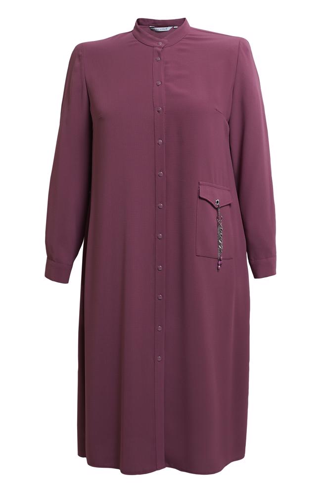 Tesettür giyim PEMBE DÜĞMELİ BÜYÜK BEDEN TUNİK 44447 - ALVİNA