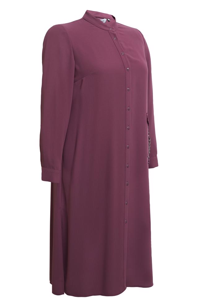 Tesettür giyim PEMBE DÜĞMELİ BÜYÜK BEDEN TUNİK 44447 - ALVİNA