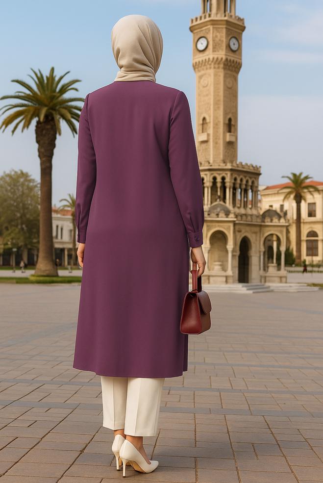 Tesettür giyim PEMBE DÜĞMELİ BÜYÜK BEDEN TUNİK 44447 - ALVİNA