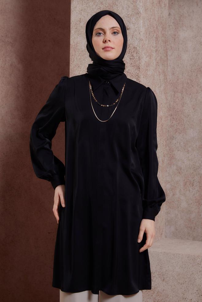 Tesettür giyim  GÖMLEK YAKA TUNİK 44448 - ALVİNA