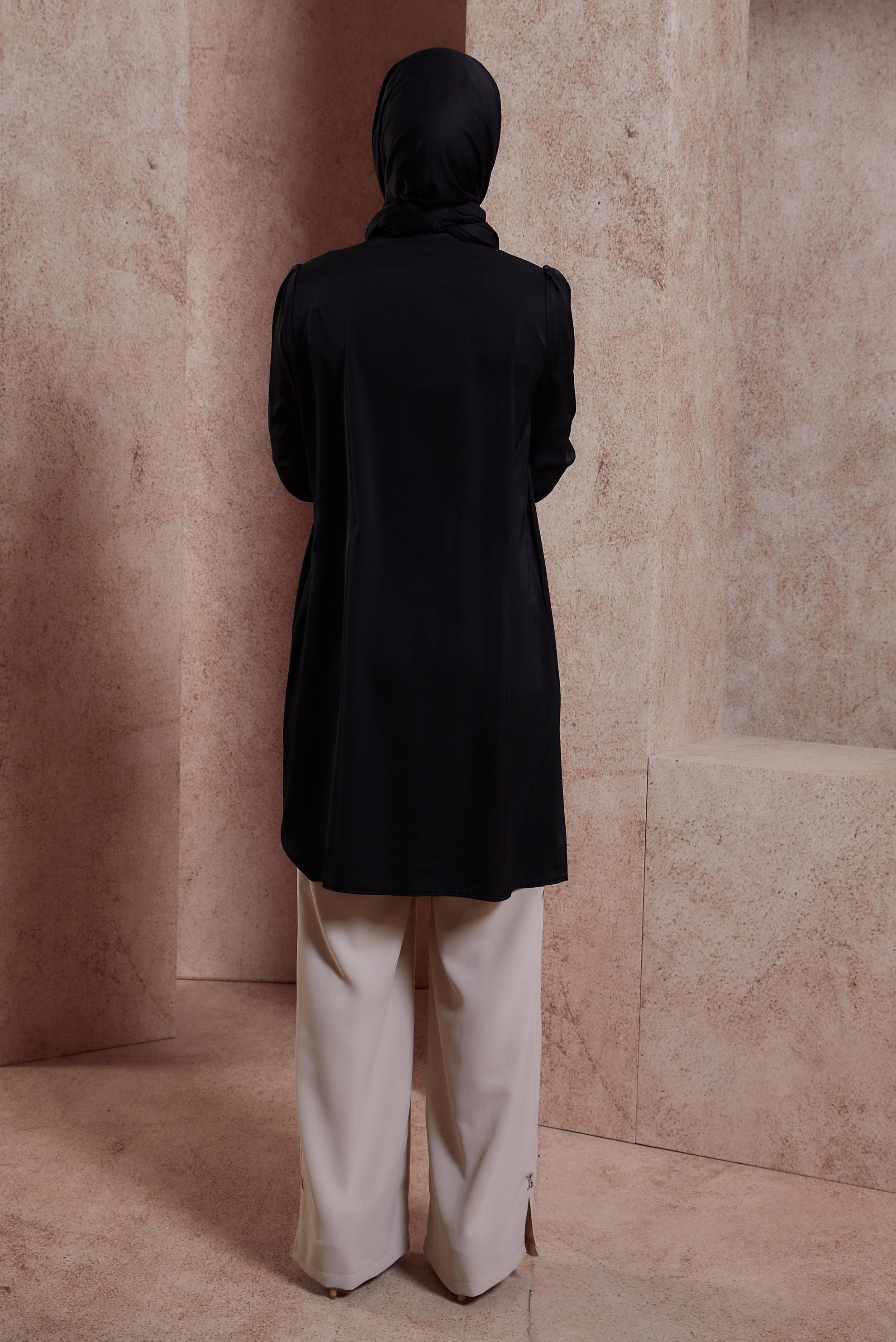 Tesettür giyim SİYAH GÖMLEK YAKA TUNİK 44448