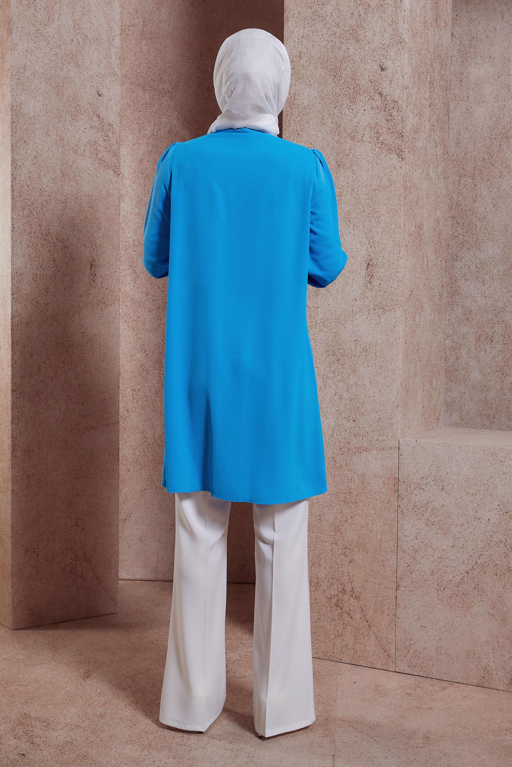 Tesettür giyim MAVİ GÖMLEK YAKA TUNİK 44448