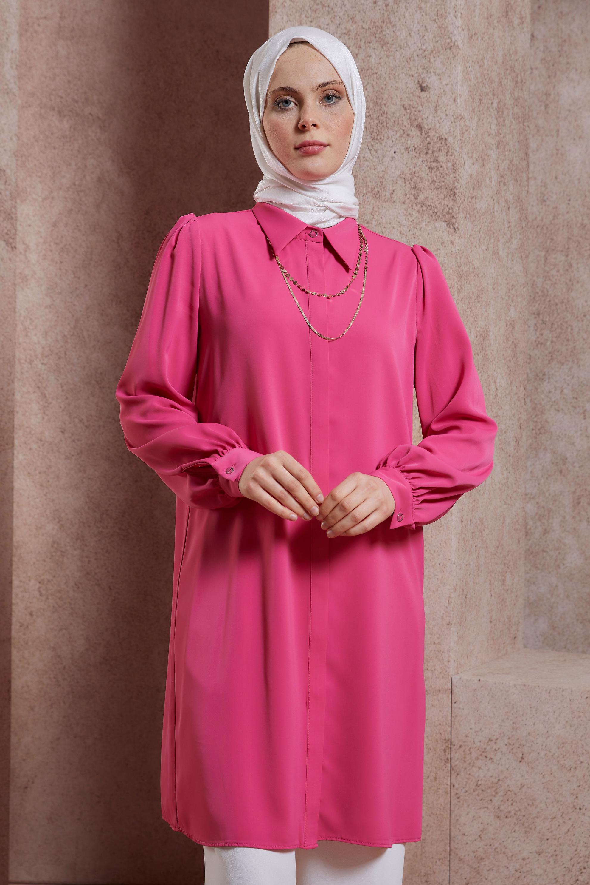 Tesettür giyim FUŞYA GÖMLEK YAKA TUNİK 44448