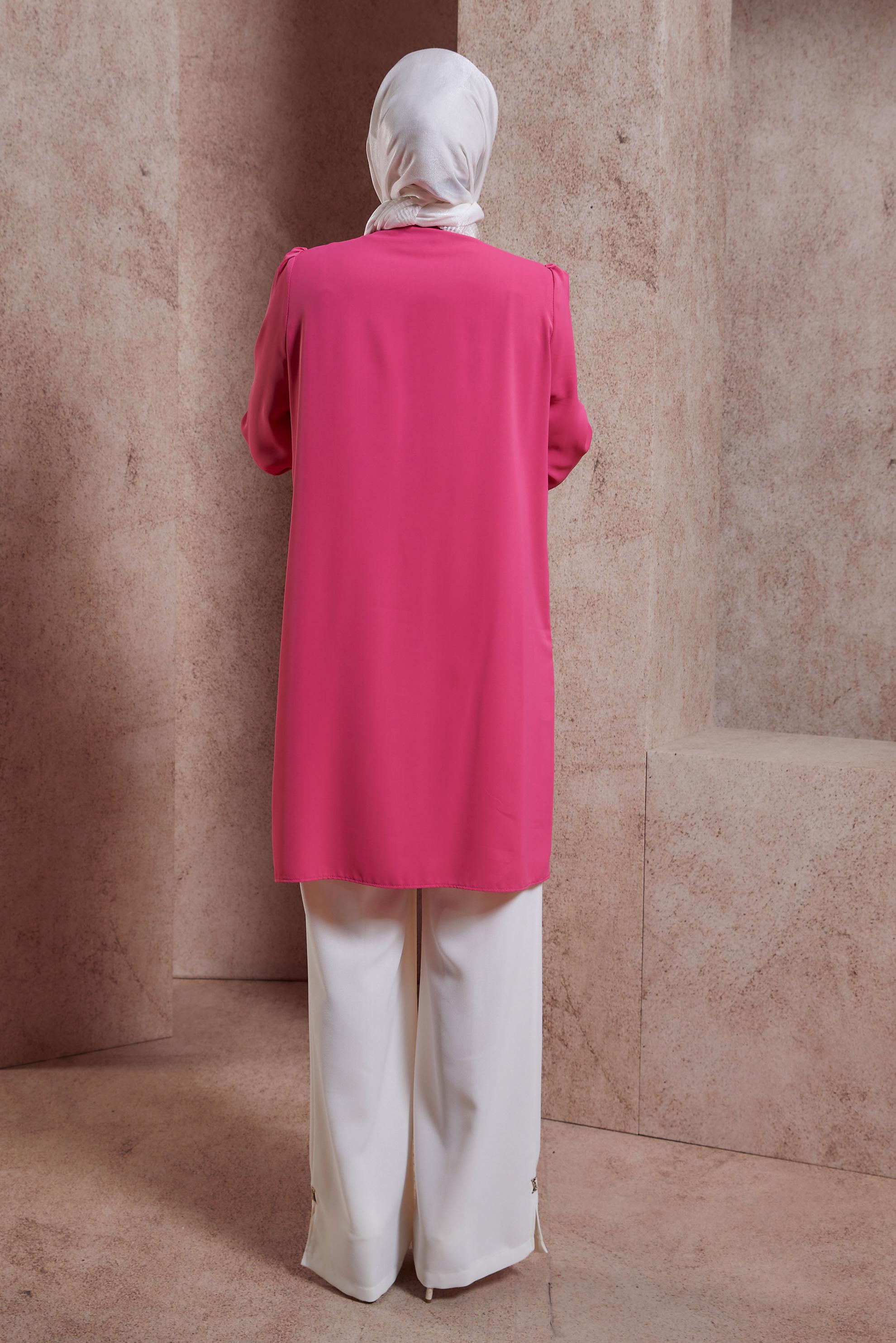 Tesettür giyim FUŞYA GÖMLEK YAKA TUNİK 44448