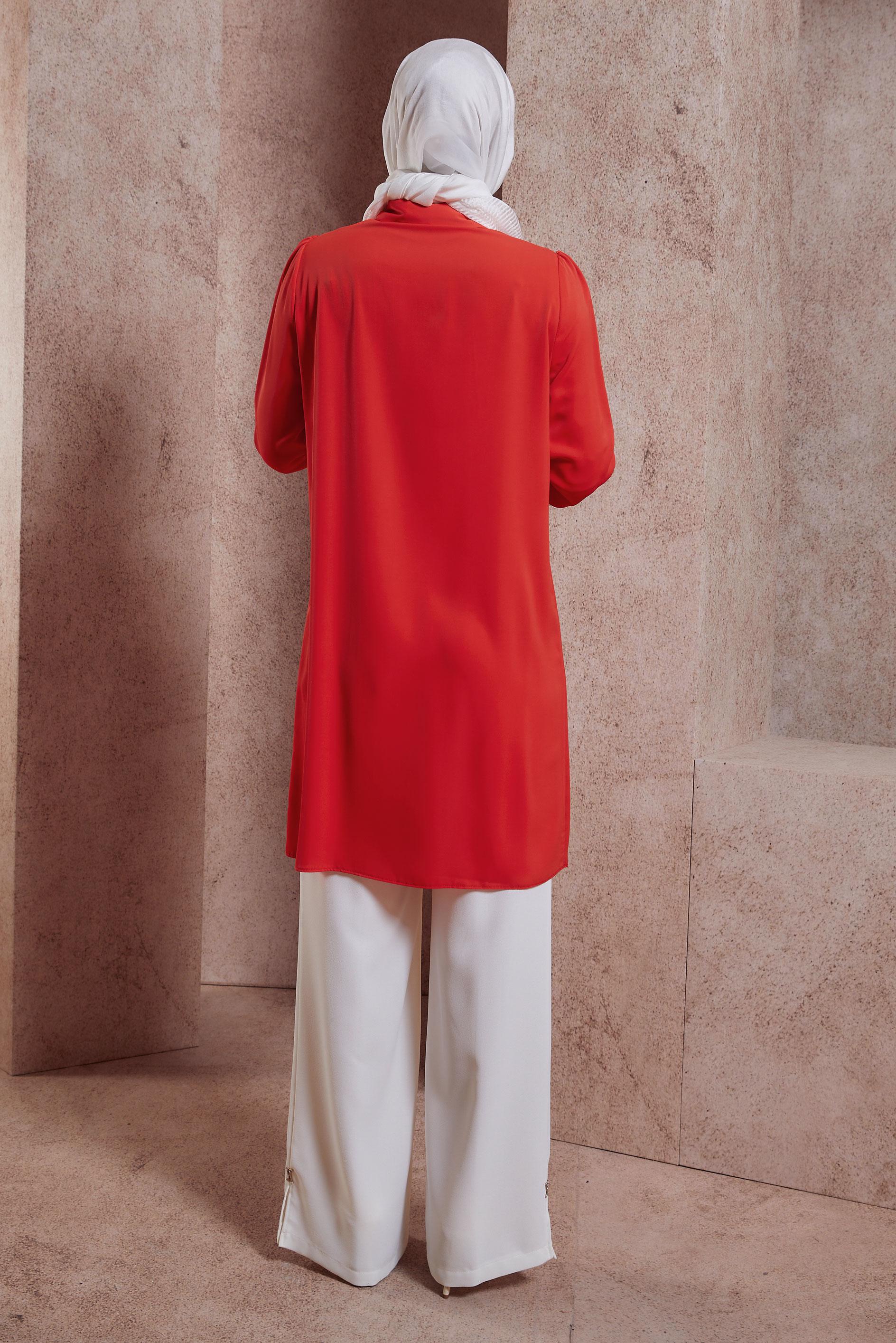 Tesettür giyim MERCAN GÖMLEK YAKA TUNİK 44448