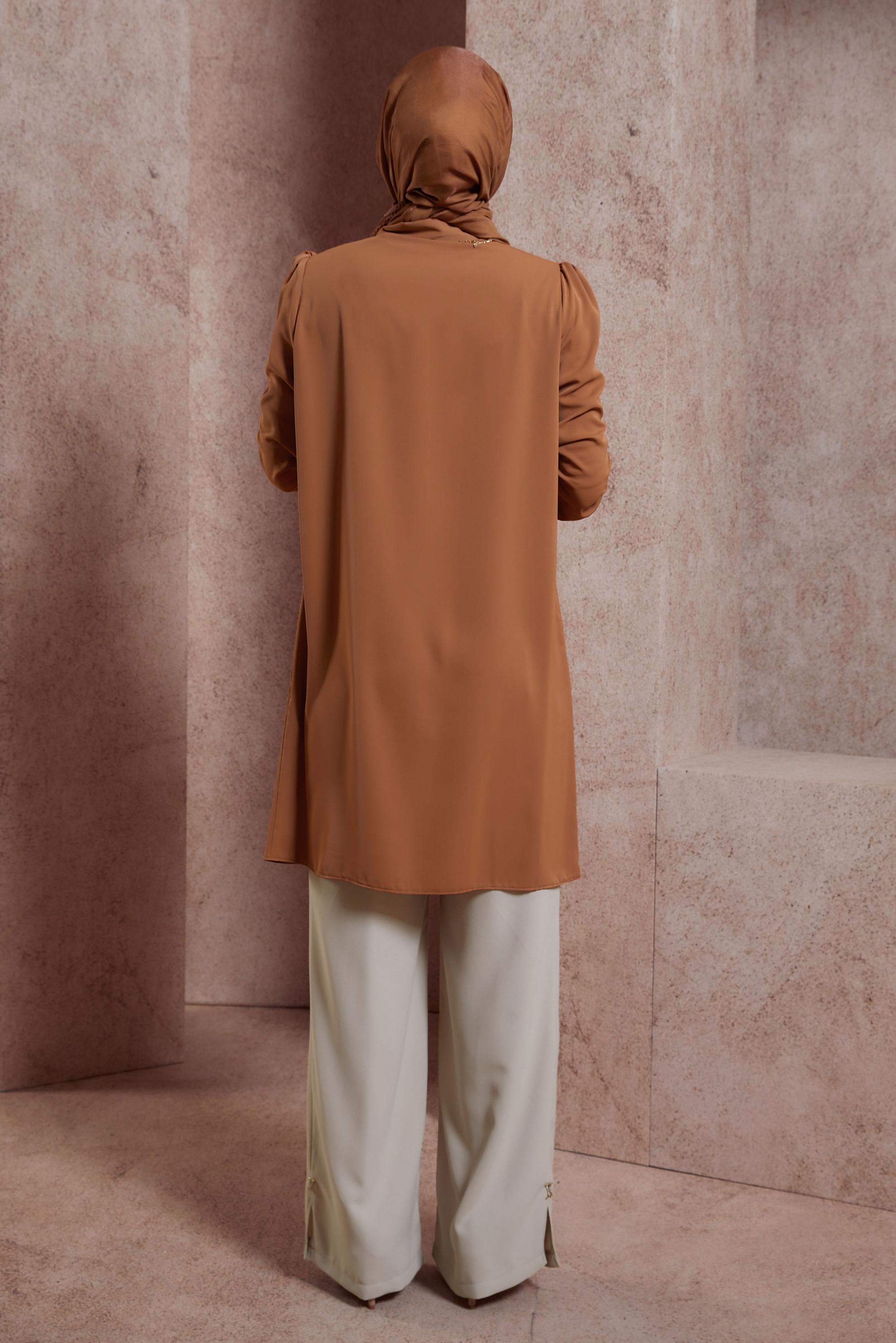 Tesettür giyim KAHVE GÖMLEK YAKA TUNİK 44448