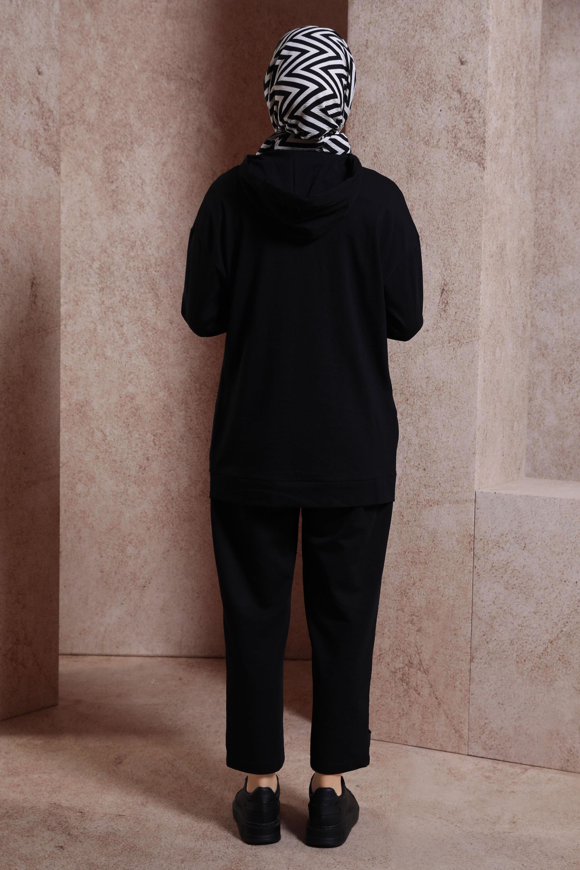 Tesettür giyim SİYAH KAPÜŞONLU TUNİK 44449